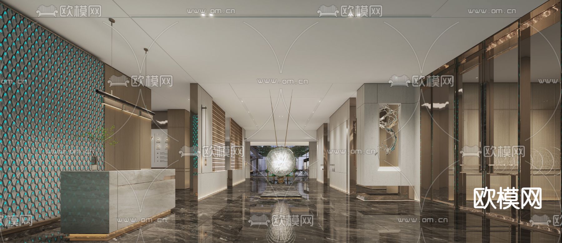 酒店大堂 前台接待3d模型下载（渲染图2）