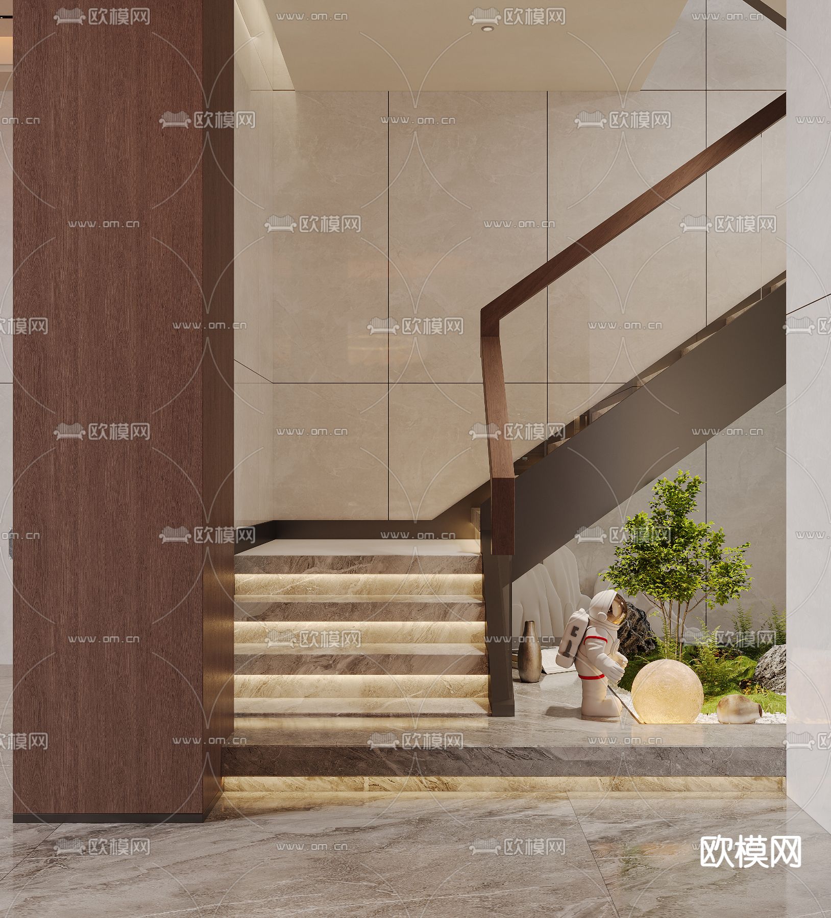 别墅客厅 别墅中空3d模型下载（渲染图4）