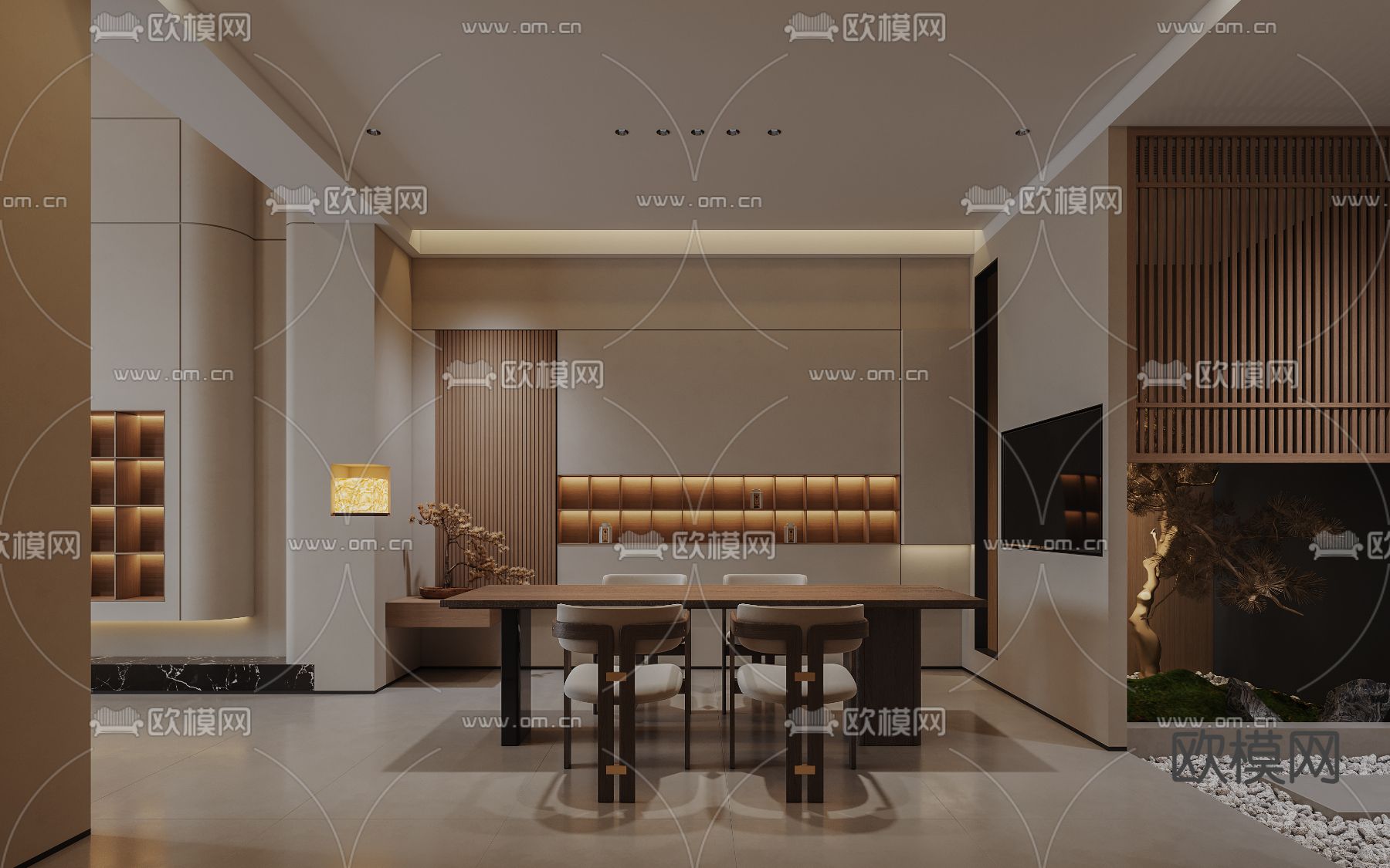 侘寂水吧区 吧台 茶室3d模型下载（渲染图2）