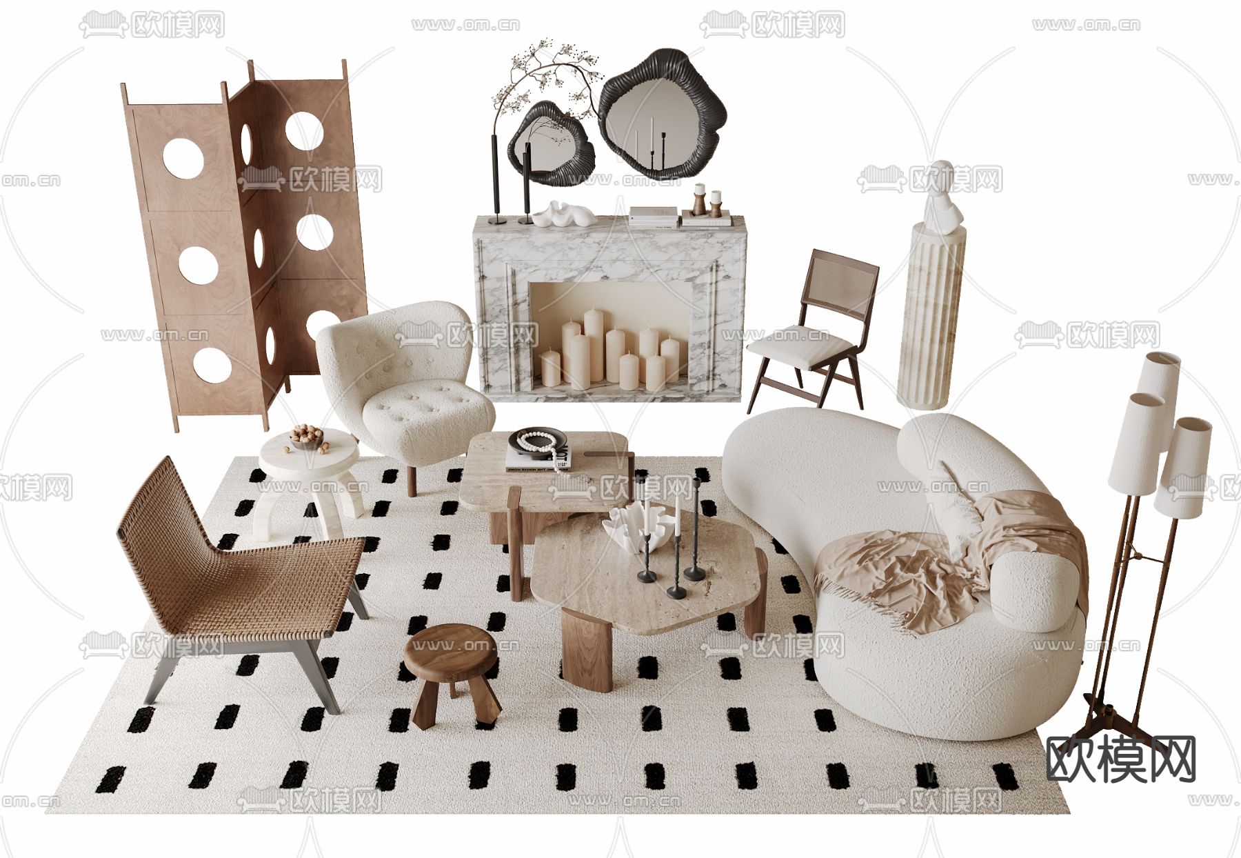 中古风组合沙发3d模型下载