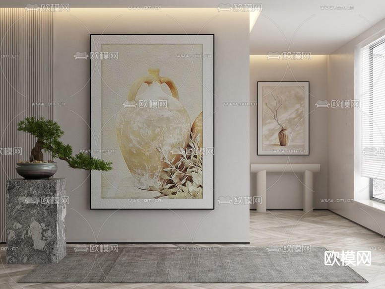 新中式肌理画 抽象画 装饰画3d模型下载