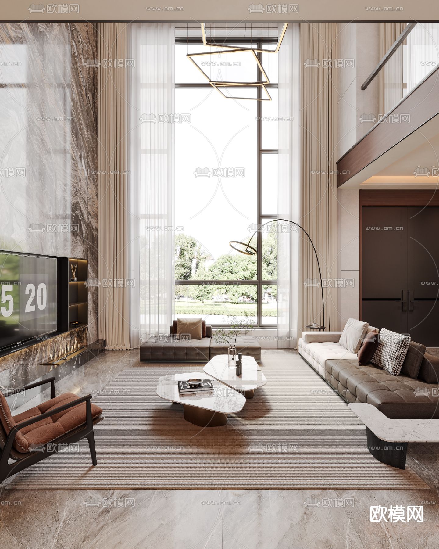 别墅客厅 别墅中空3d模型下载（渲染图1）