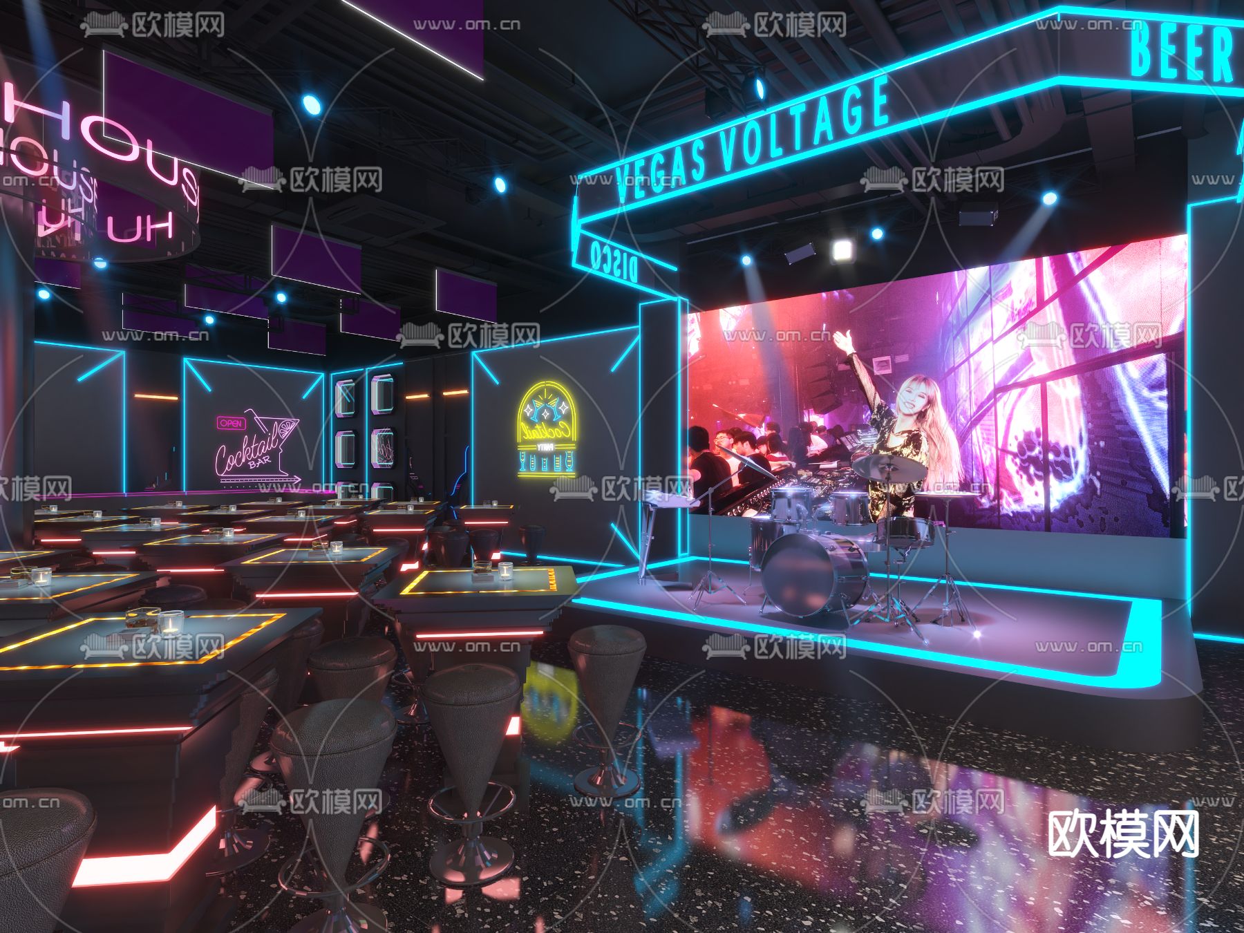 工业风酒吧 夜总会3d模型下载（渲染图1）