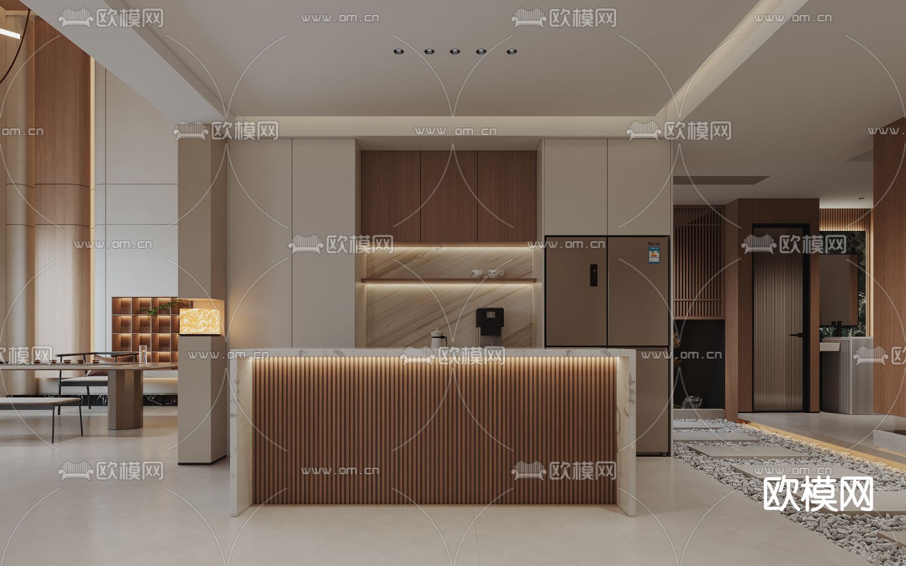 侘寂水吧区 吧台 茶室3d模型下载（渲染图1）