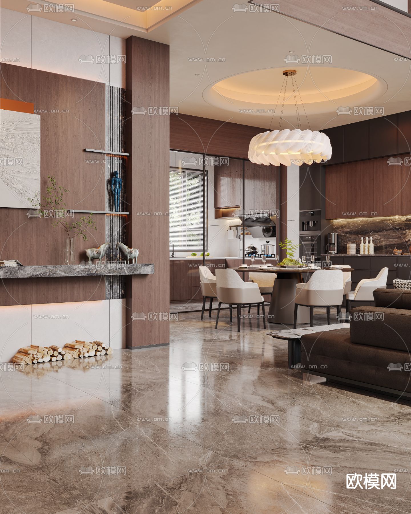 别墅客厅 别墅中空3d模型下载（渲染图5）