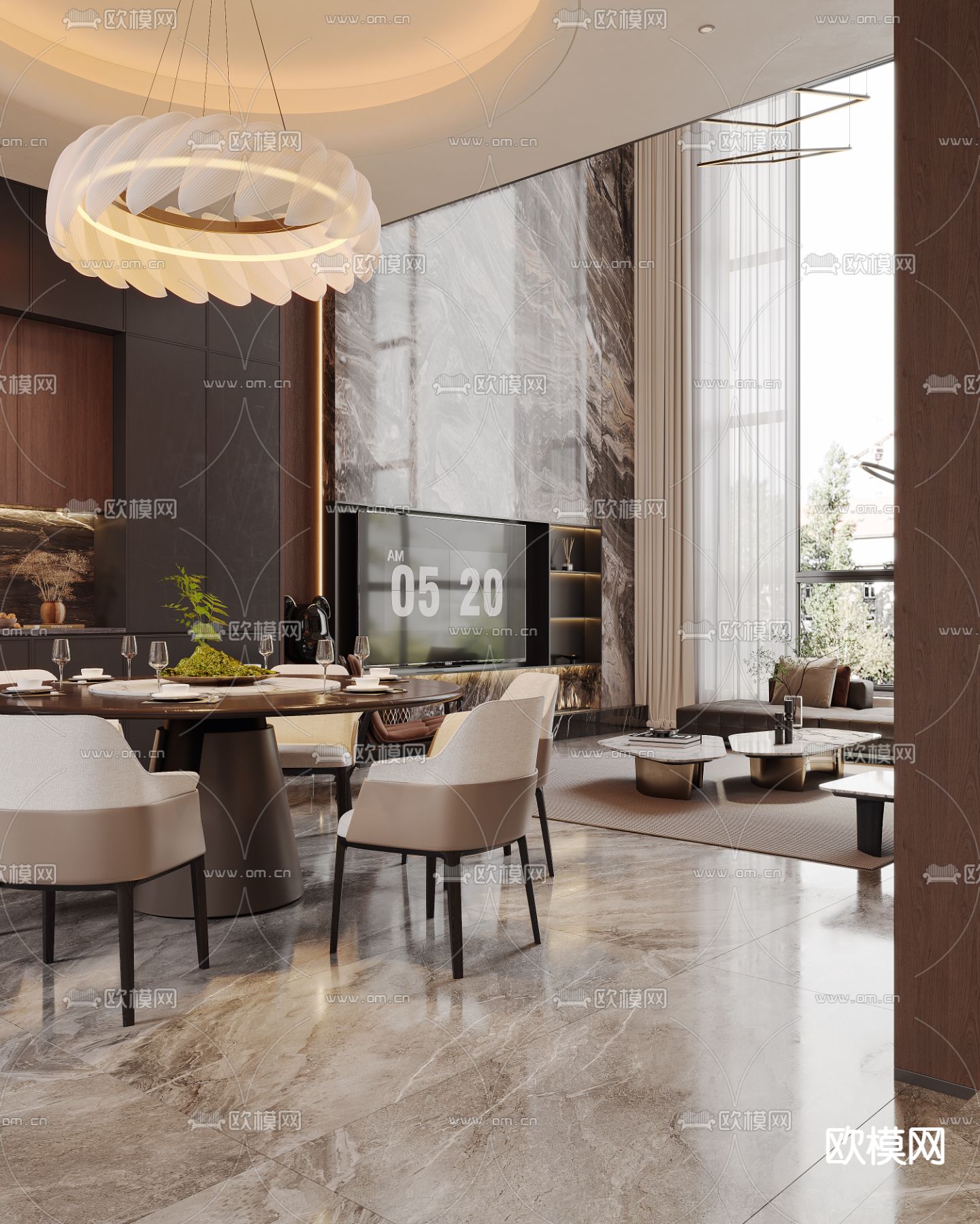 别墅客厅 别墅中空3d模型下载（渲染图6）