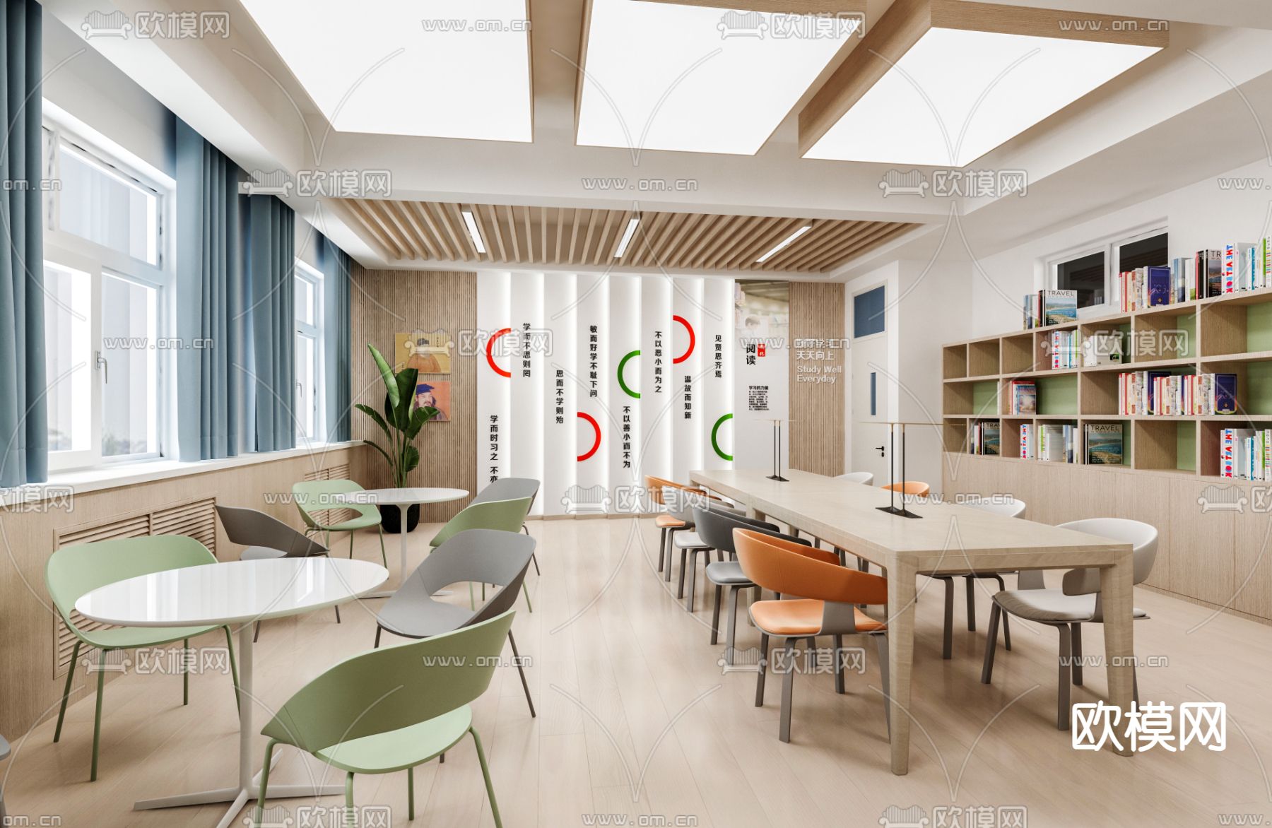 现代图书馆 阅读室3d模型下载（渲染图2）