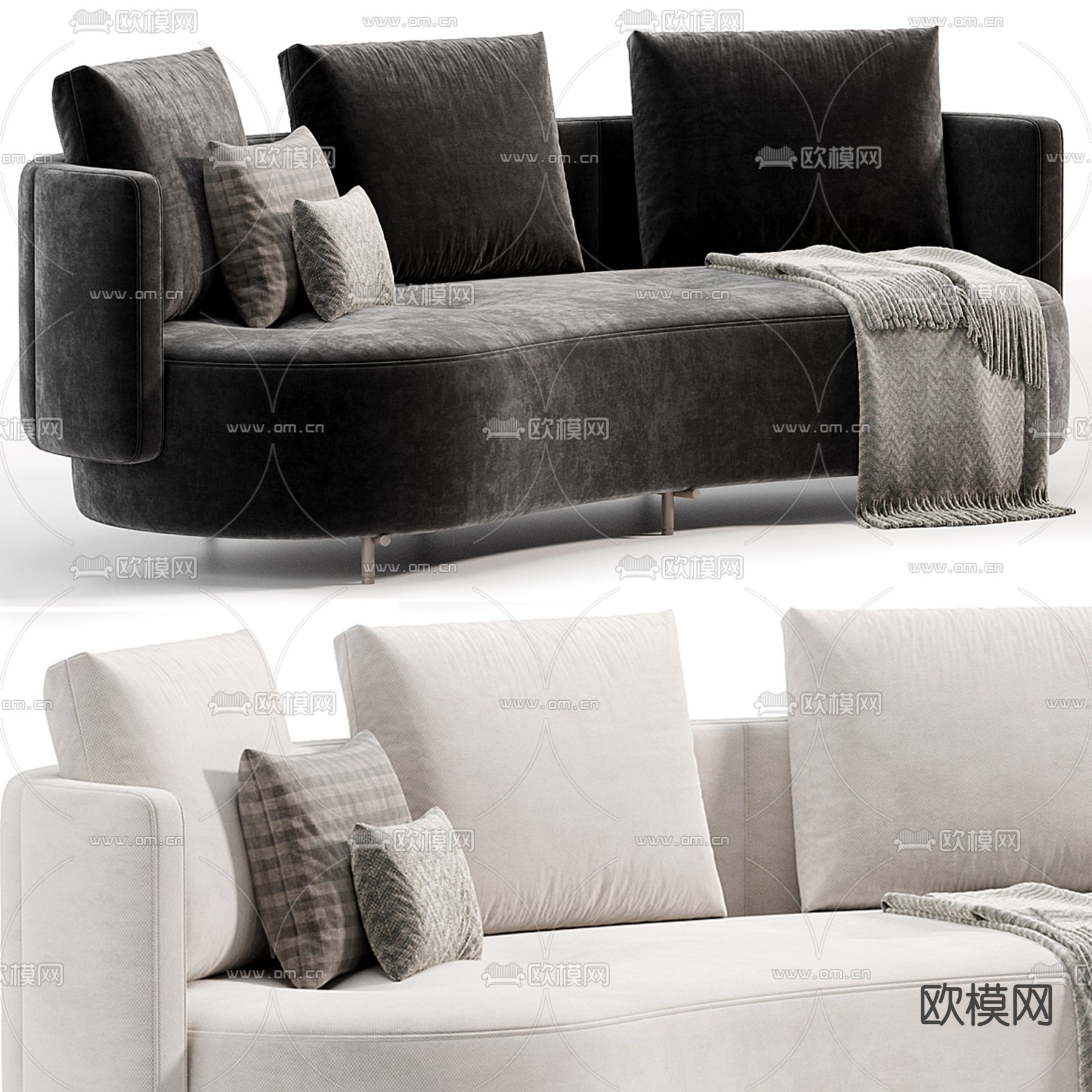 Minotti 弧形沙发 多人沙发3d模型下载