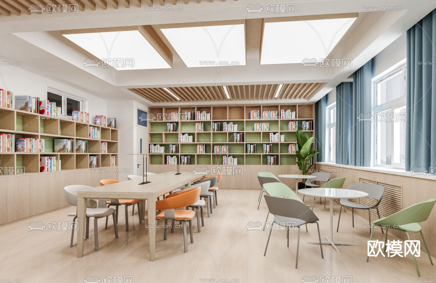 现代图书馆 阅读室3d模型下载（渲染图1）