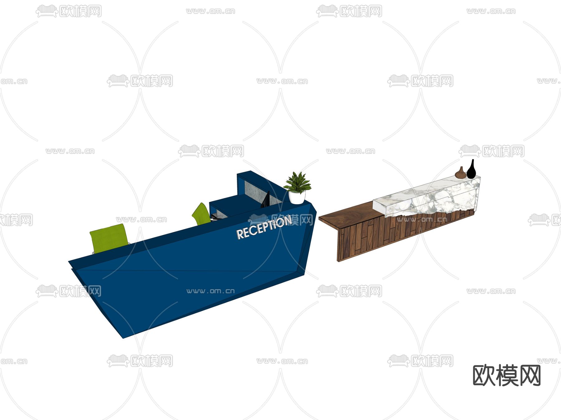现代接待台 前台 吧台su模型下载（渲染图1）