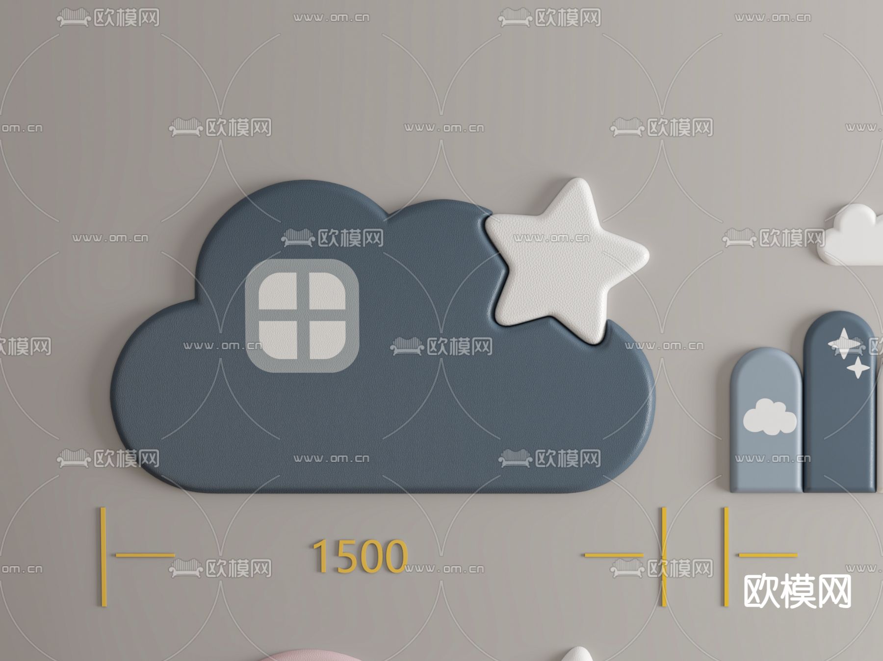 儿童房软包 硬包 云朵软包3d模型下载（渲染图2）
