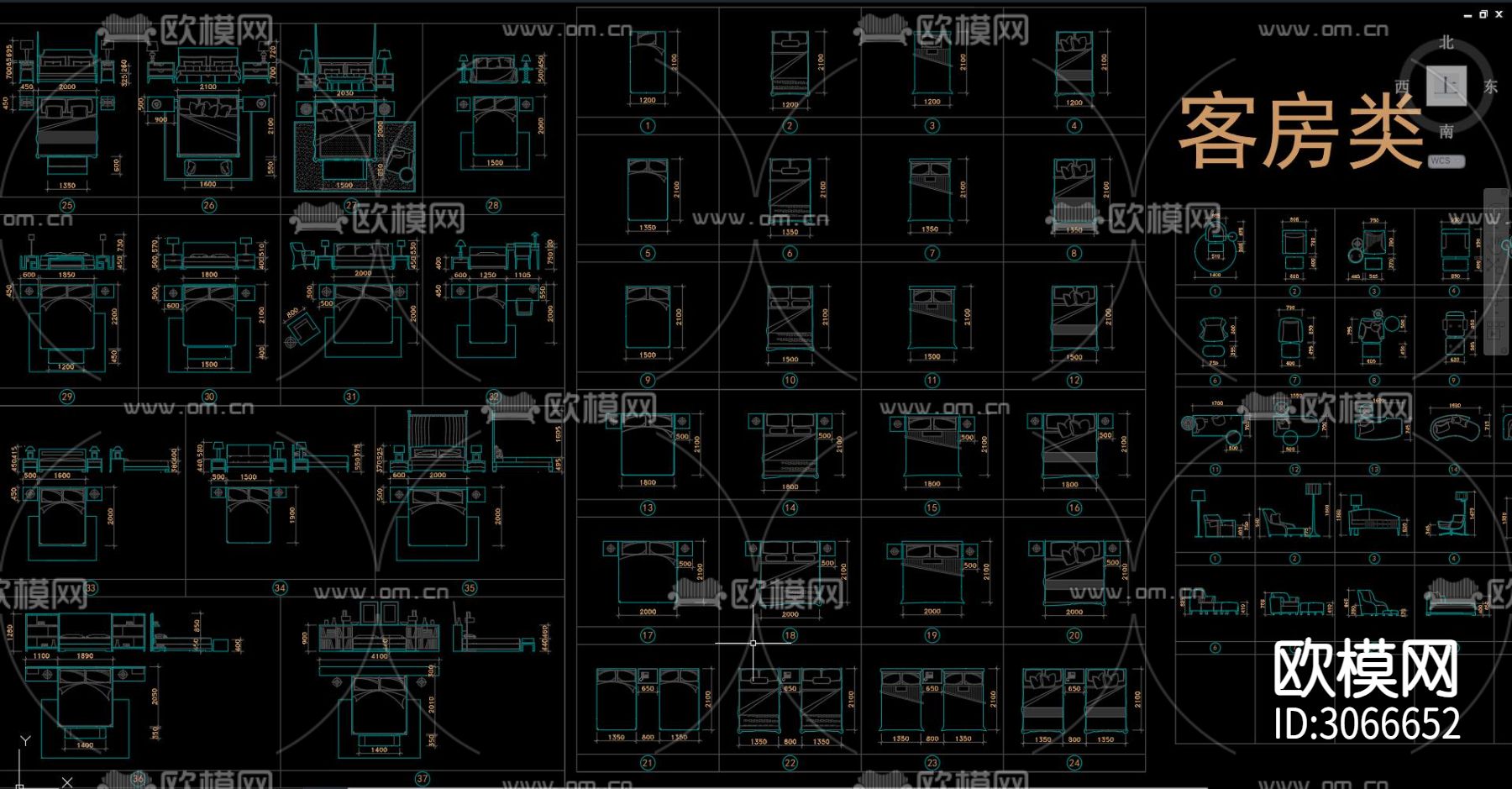 床具 双人床 床品cad图库下载（渲染图2）