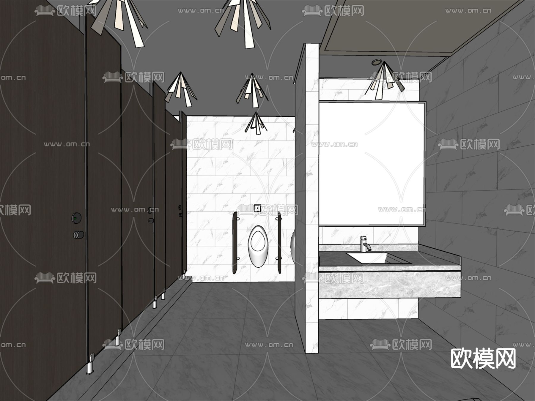 现代公共卫生间su模型下载（渲染图1）