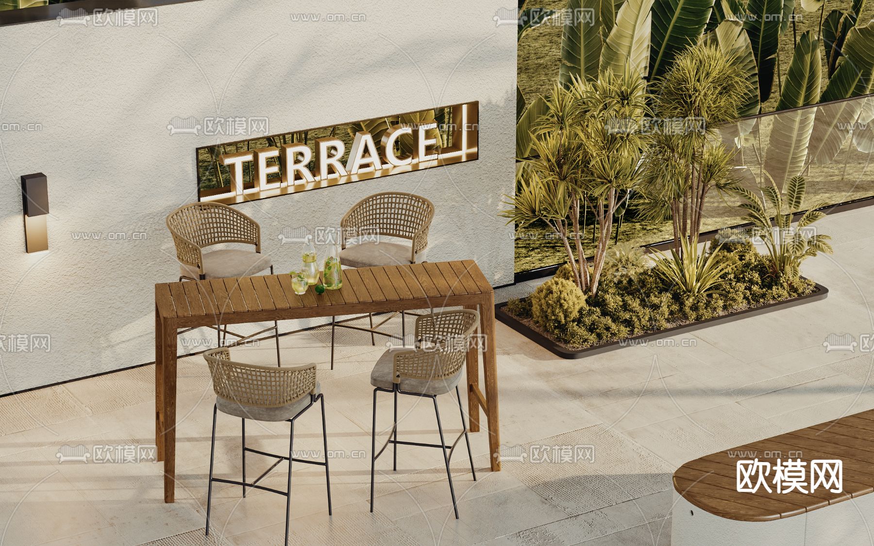 户外吧台 吧椅3d模型下载