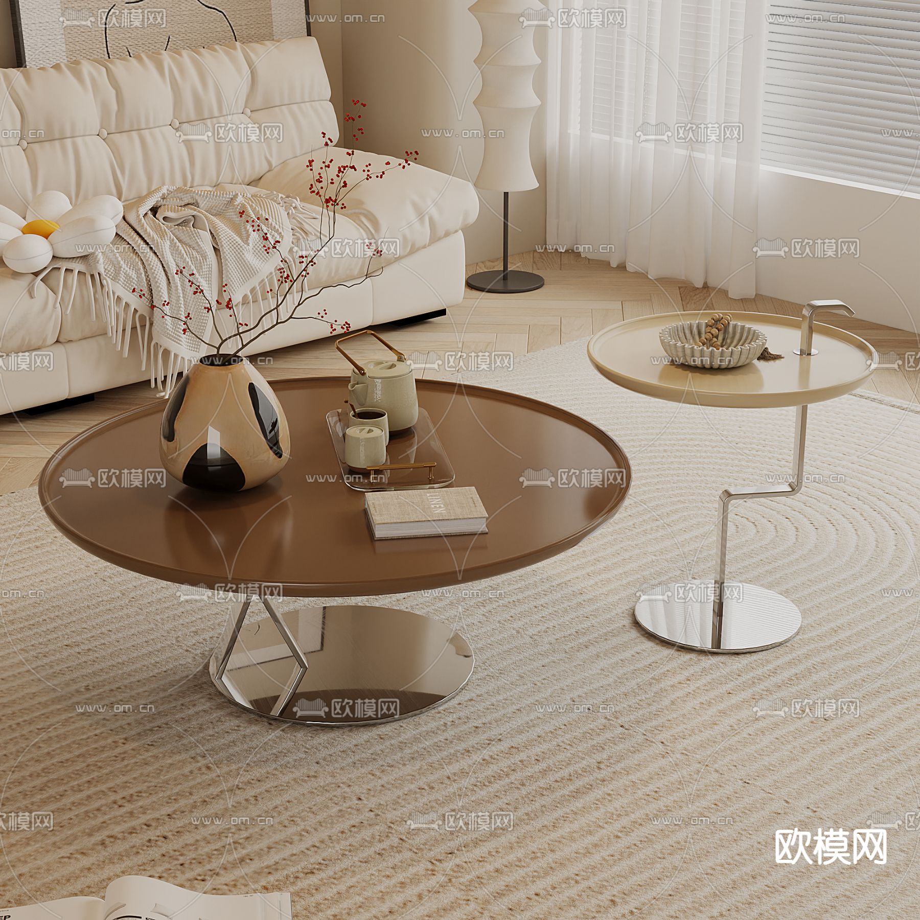 中古风茶几 子母茶几3d模型下载