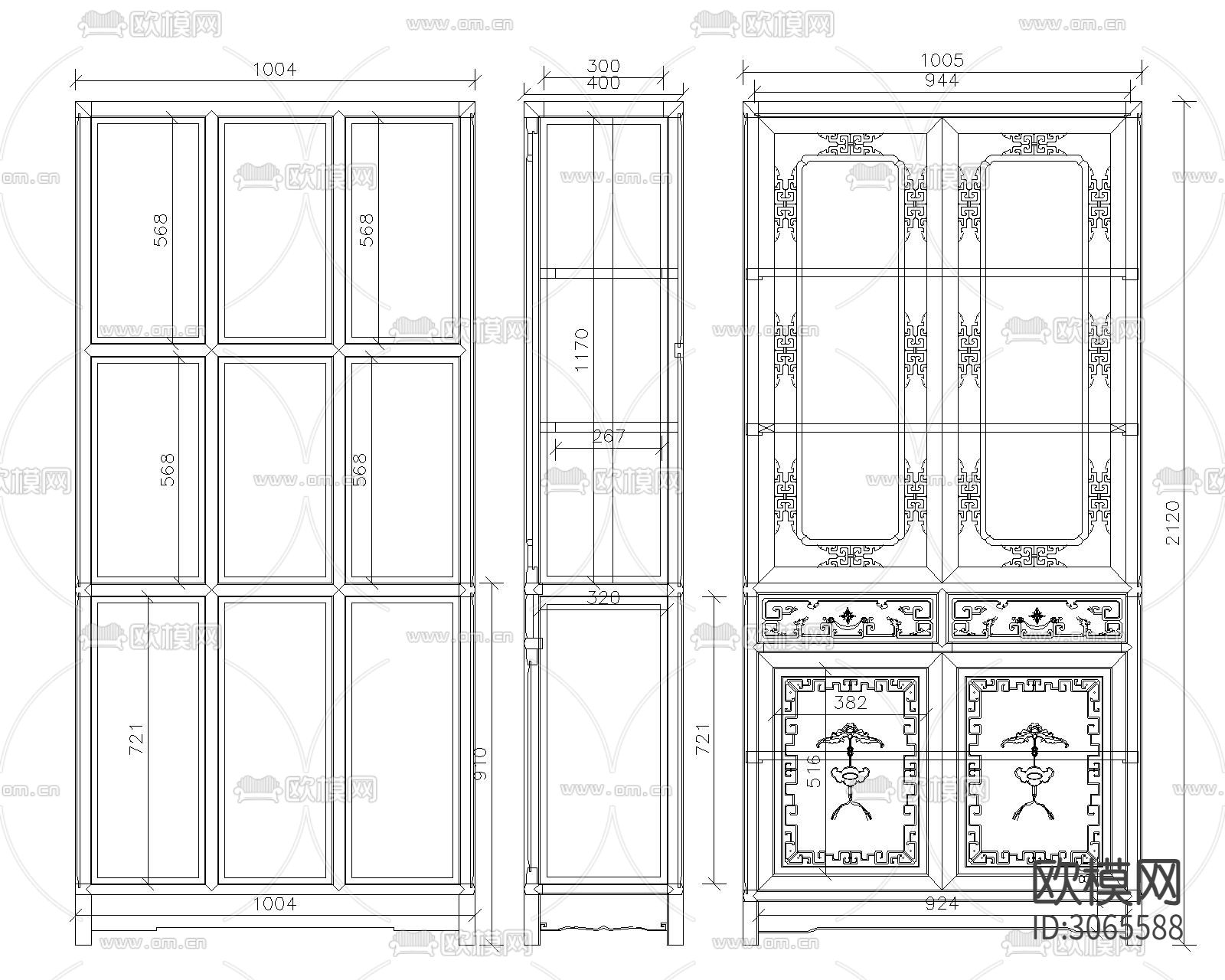 中式柜cad图库下载（渲染图10）