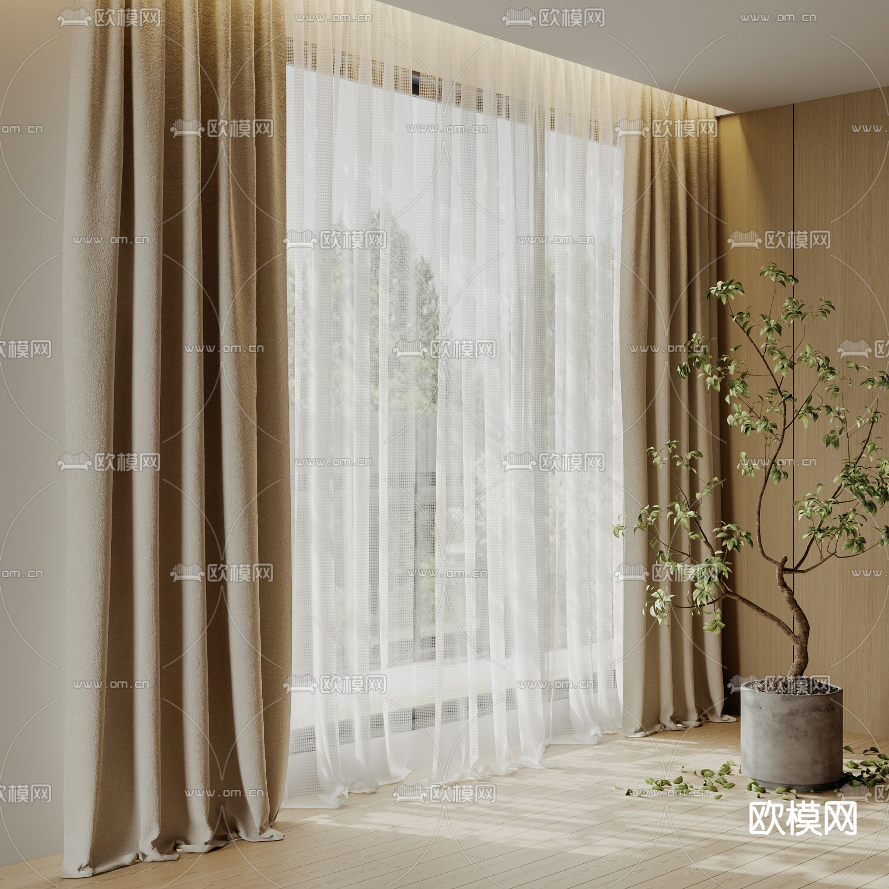 素色窗帘 窗纱3d模型下载