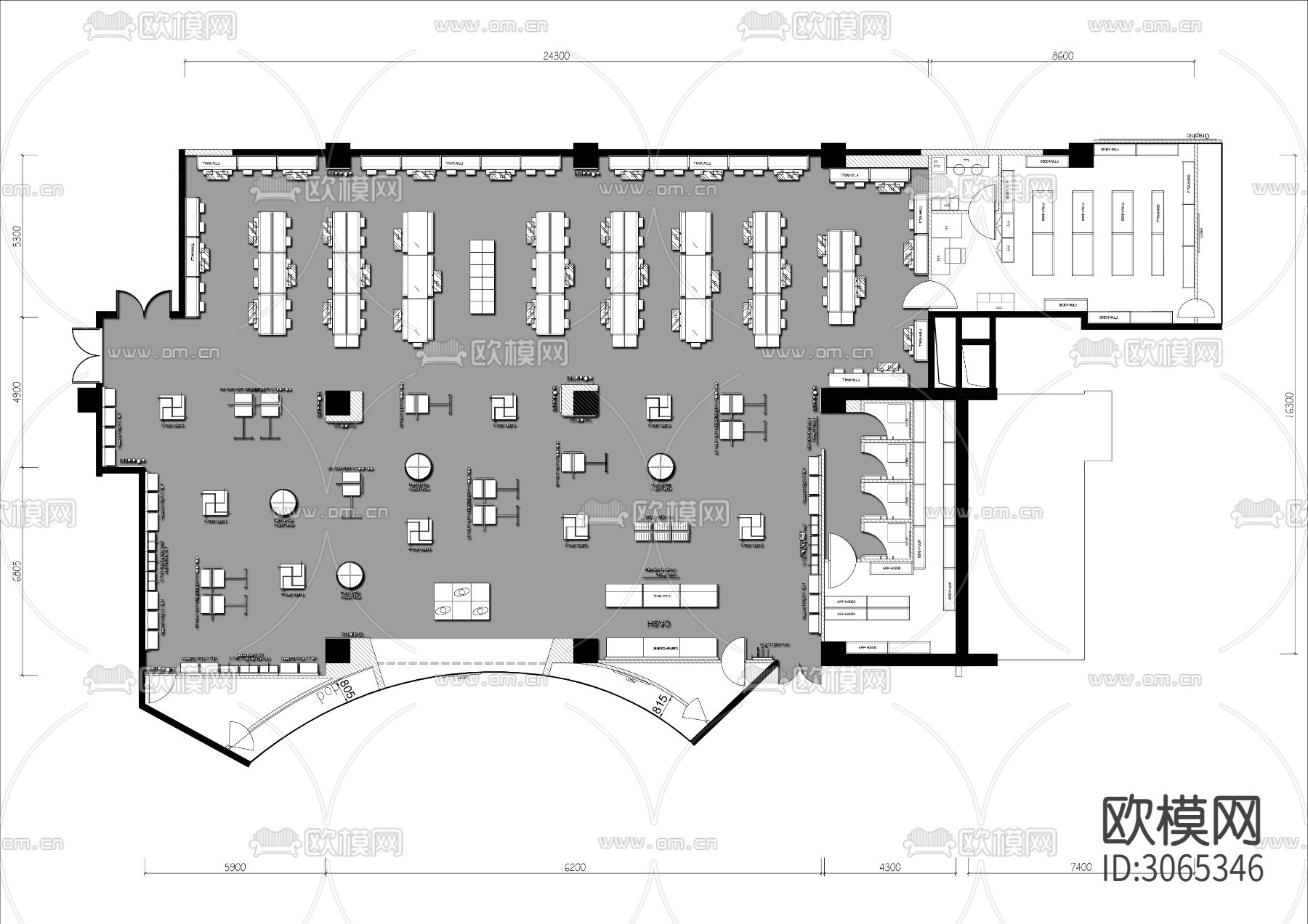 500㎡运动品牌服装专卖店cad平面图下载