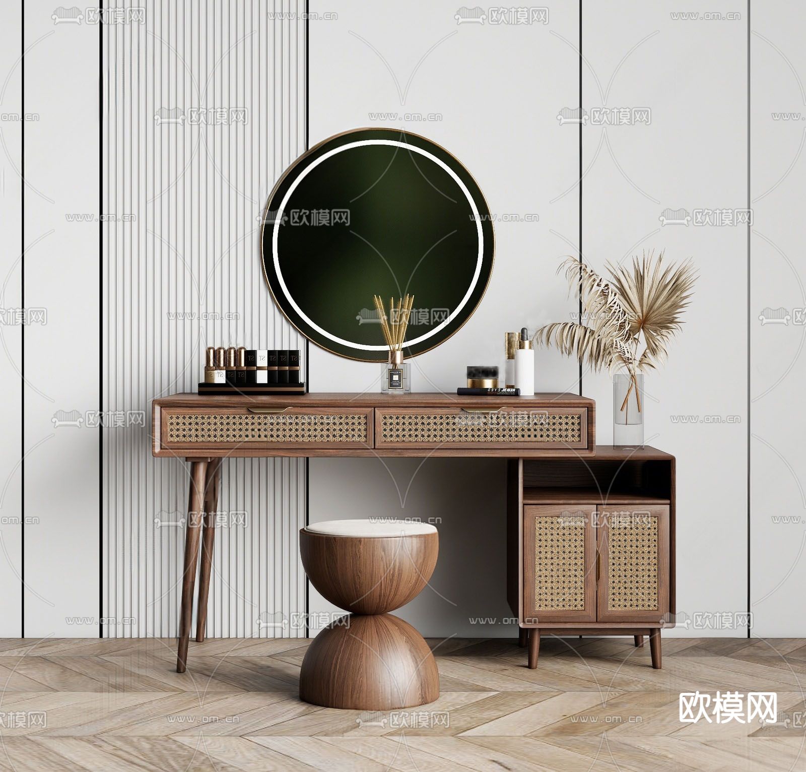 侘寂梳妆台 化妆桌3d模型下载