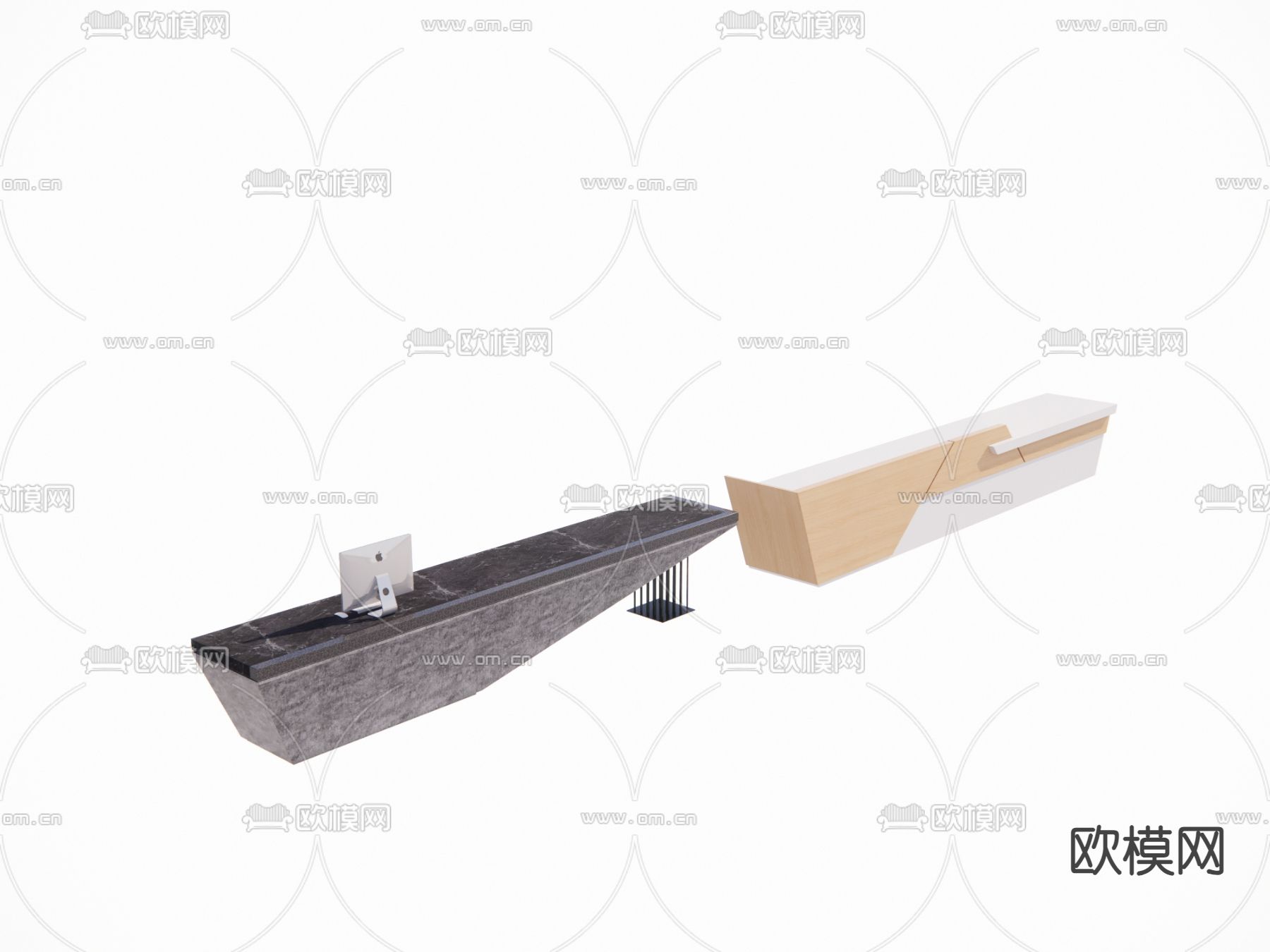 现代接待台 前台 吧台su模型下载（渲染图2）