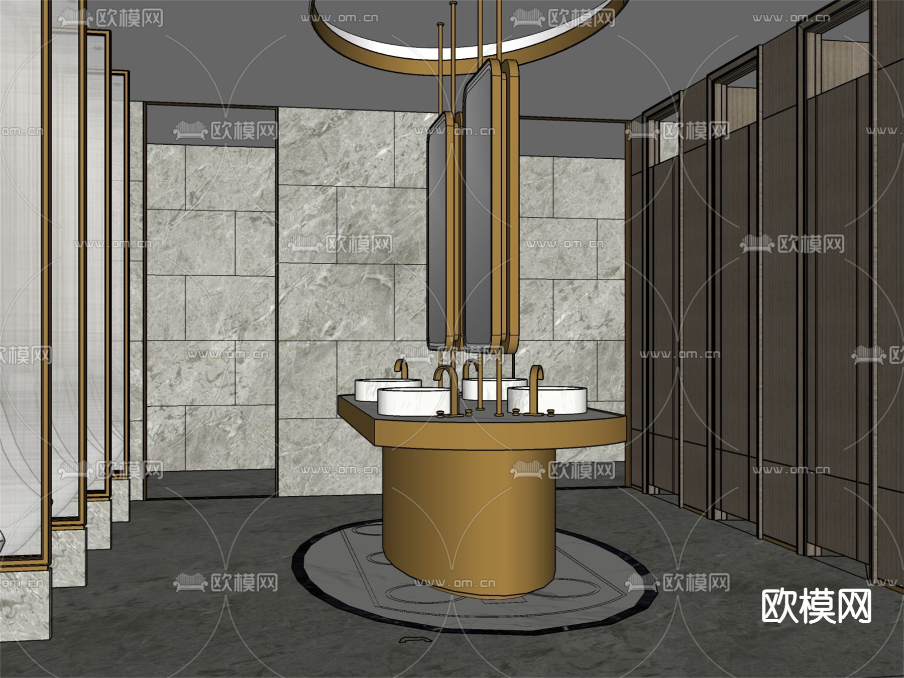 现代公共卫生间su模型下载（渲染图1）