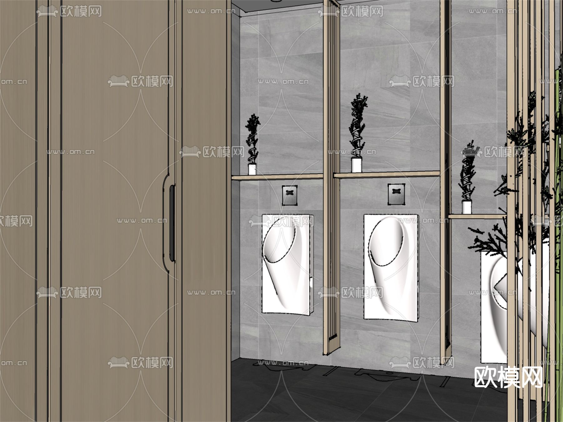 现代公共卫生间su模型下载（渲染图1）