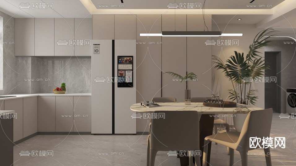 现代客餐厅免费3d模型下载(渲染图5)