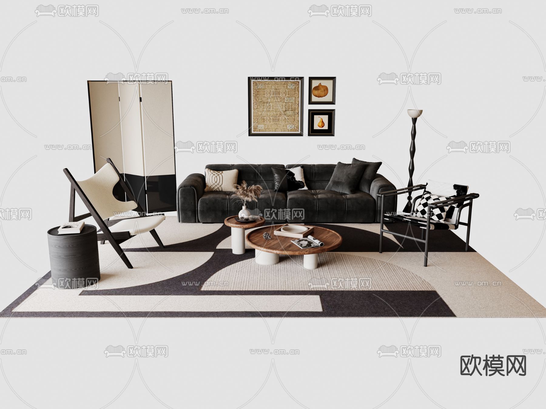 法式组合沙发3d模型下载