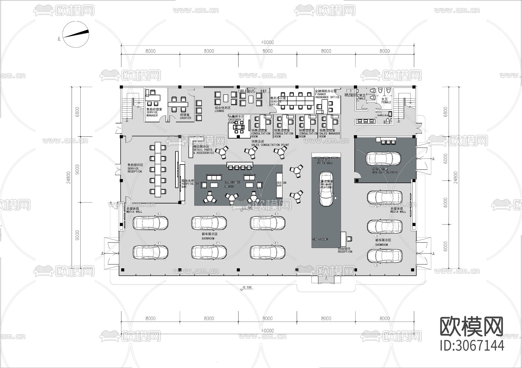 1000㎡汽车4S店cad平面图下载