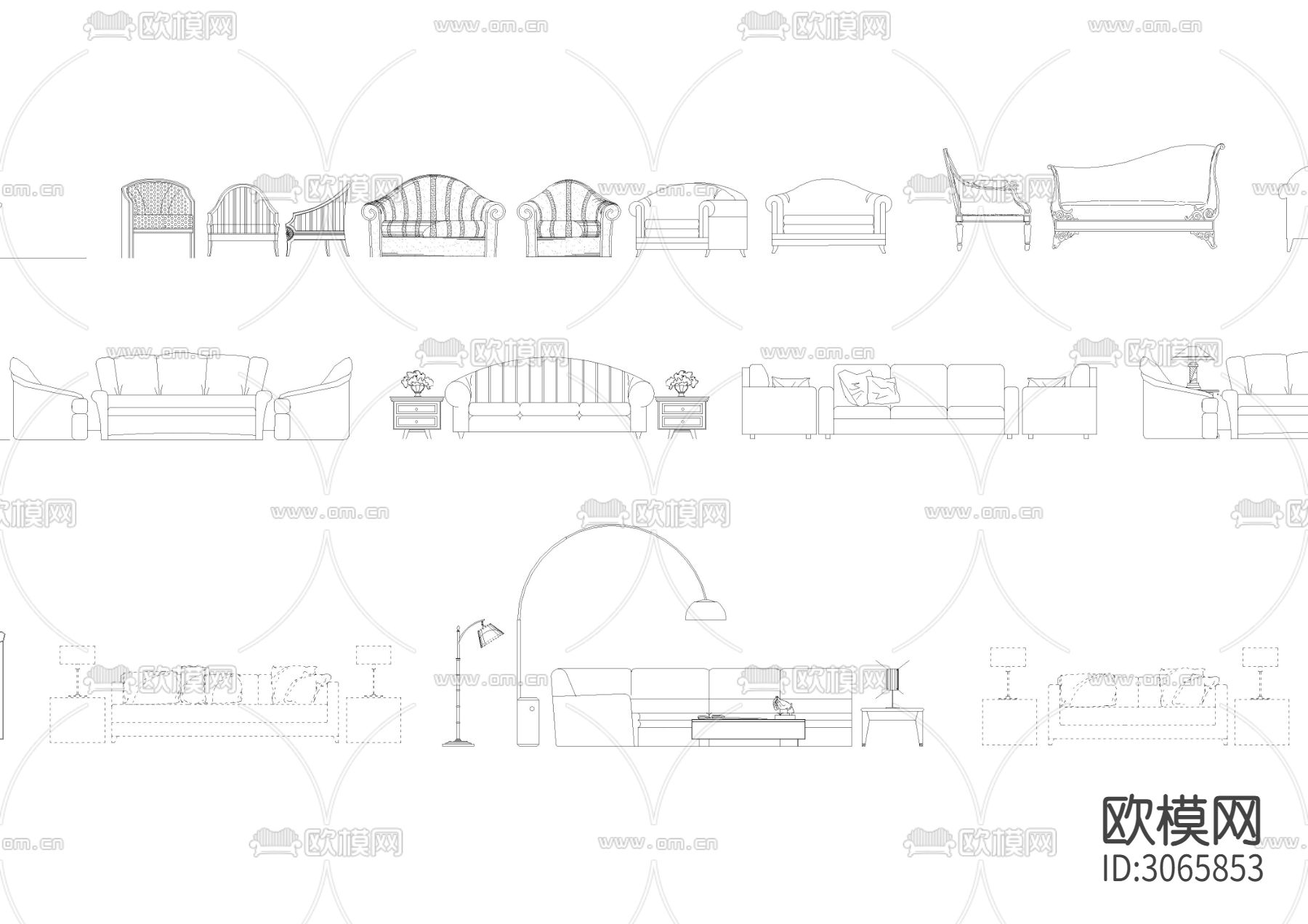 欧式家具cad图库下载（渲染图3）