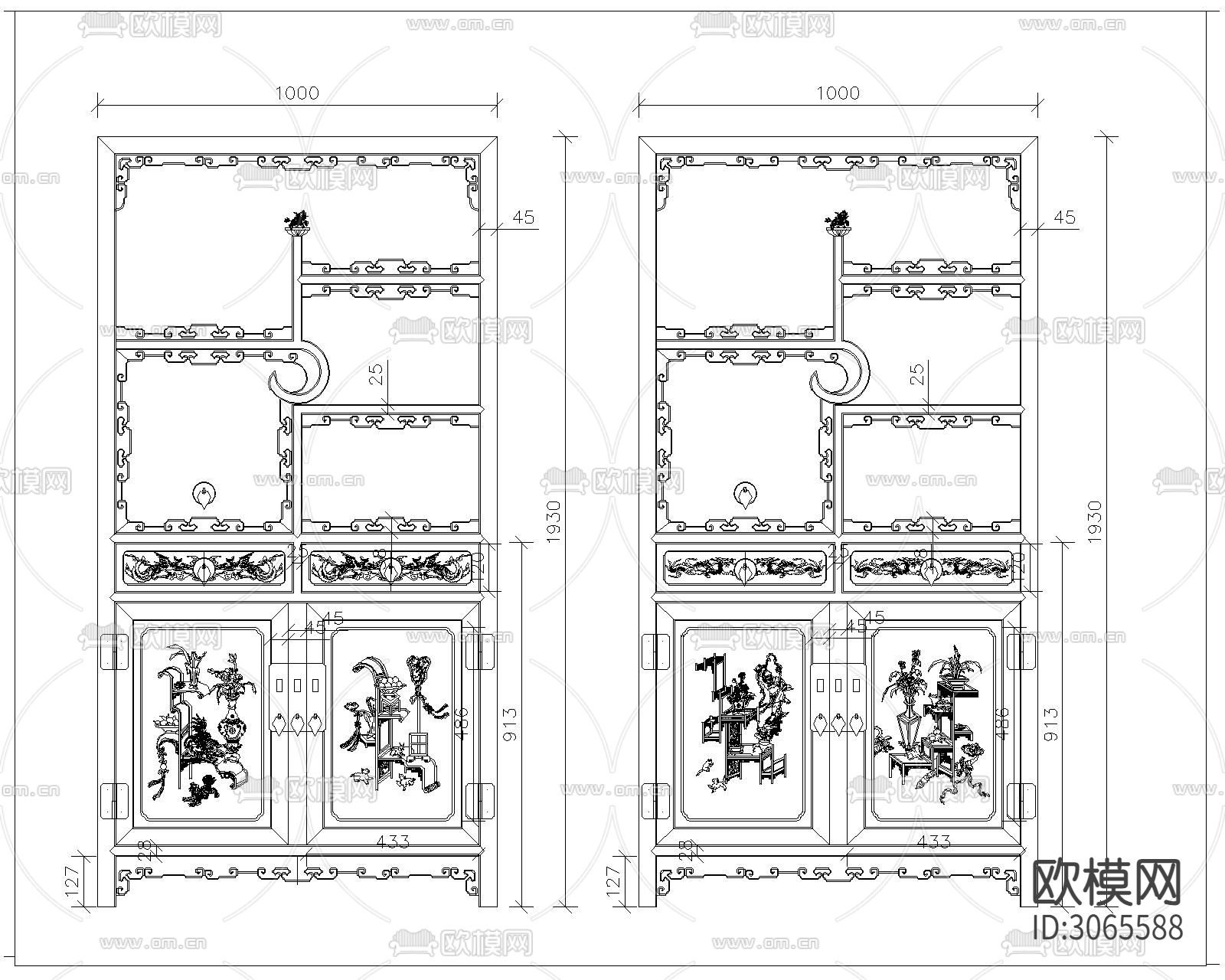 中式柜cad图库下载（渲染图1）