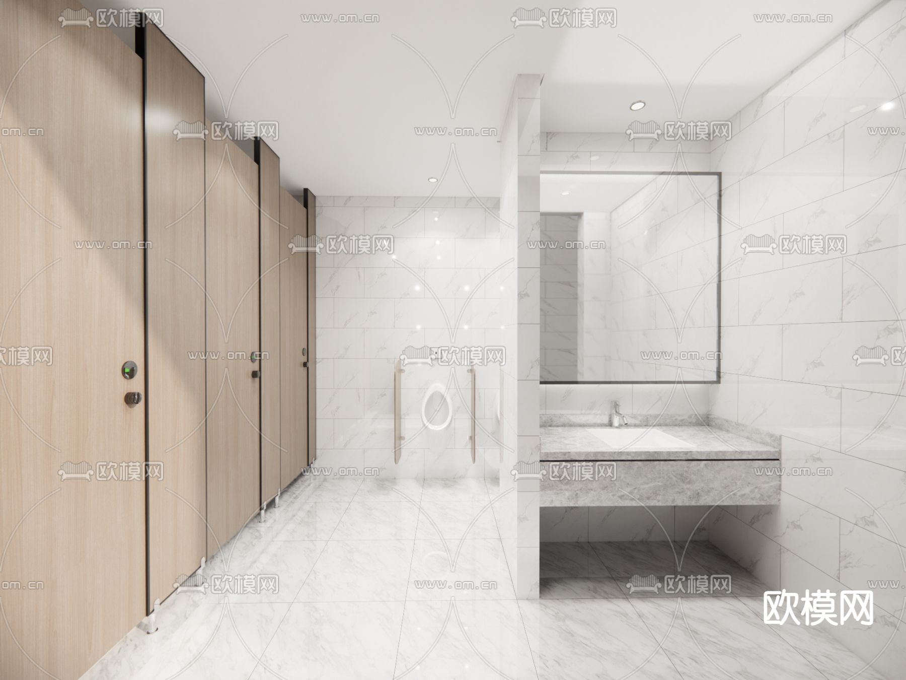 现代公共卫生间su模型下载（渲染图2）