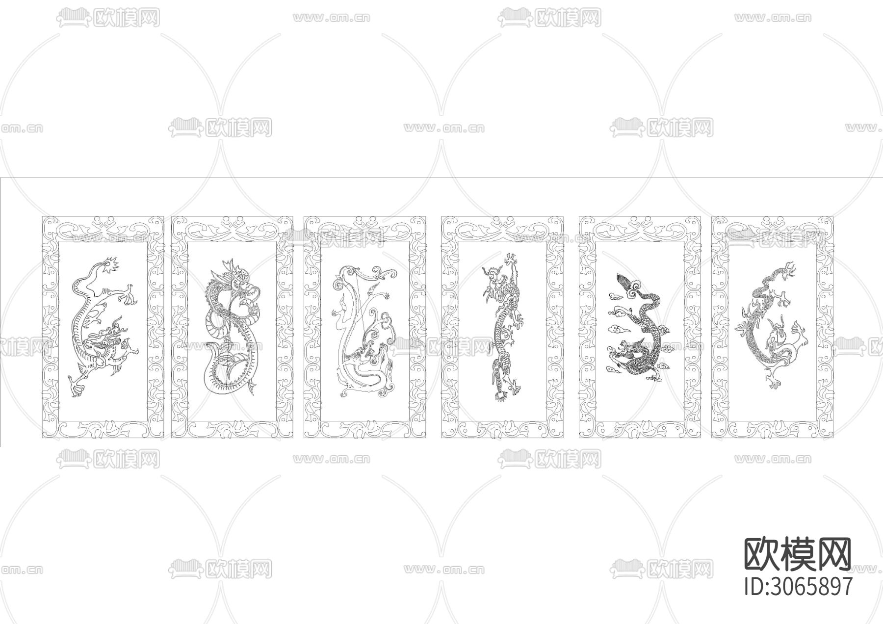 中式雕花屏风 装饰山水画cad图库下载（渲染图6）