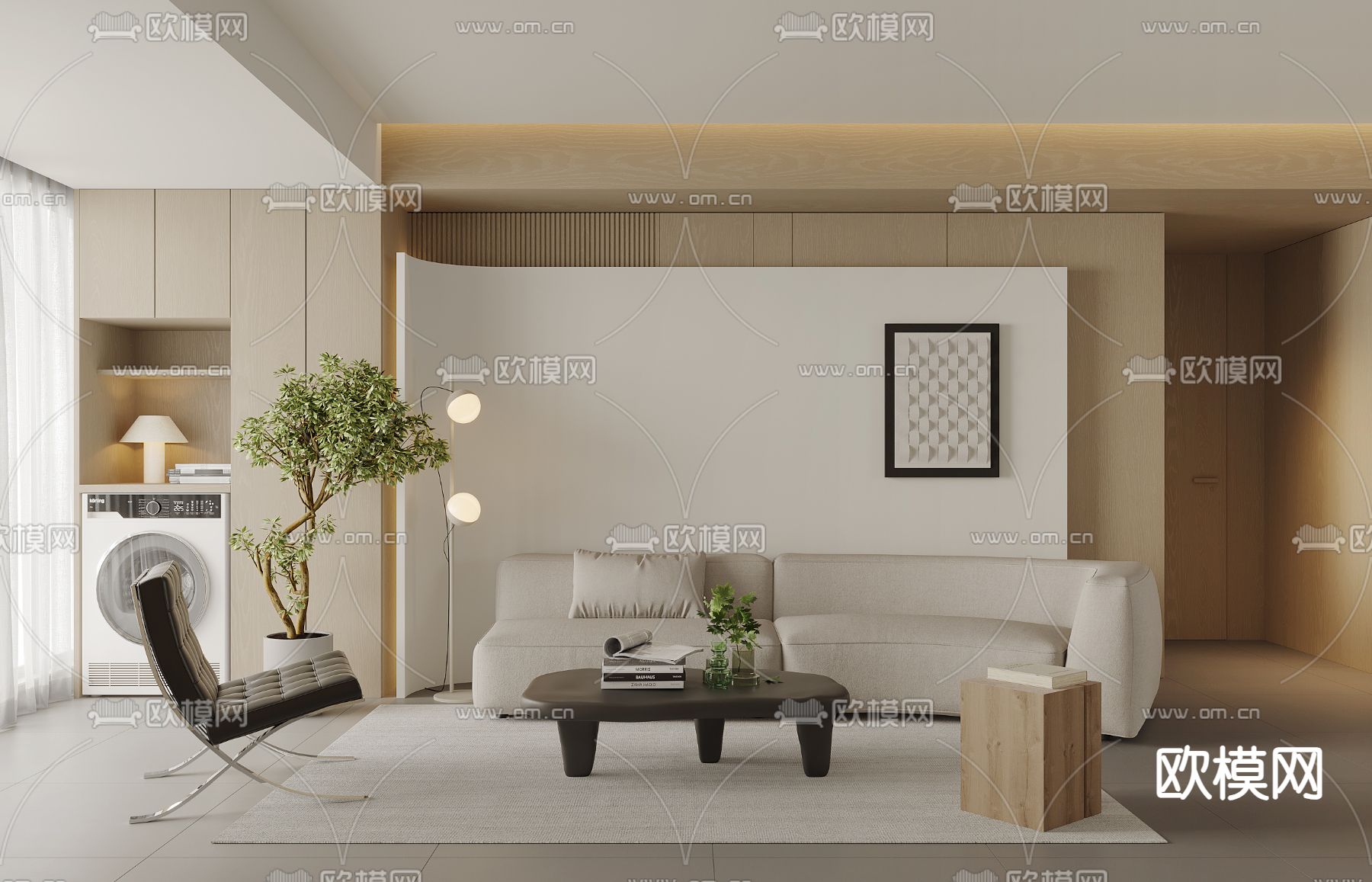 现代客厅3d模型下载（渲染图1）