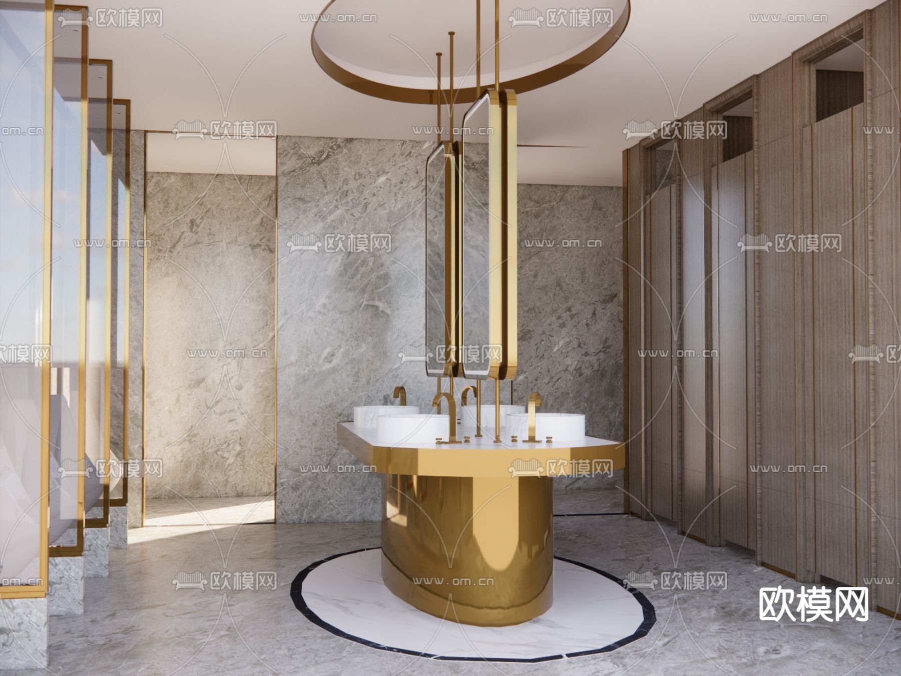 现代公共卫生间su模型下载（渲染图2）