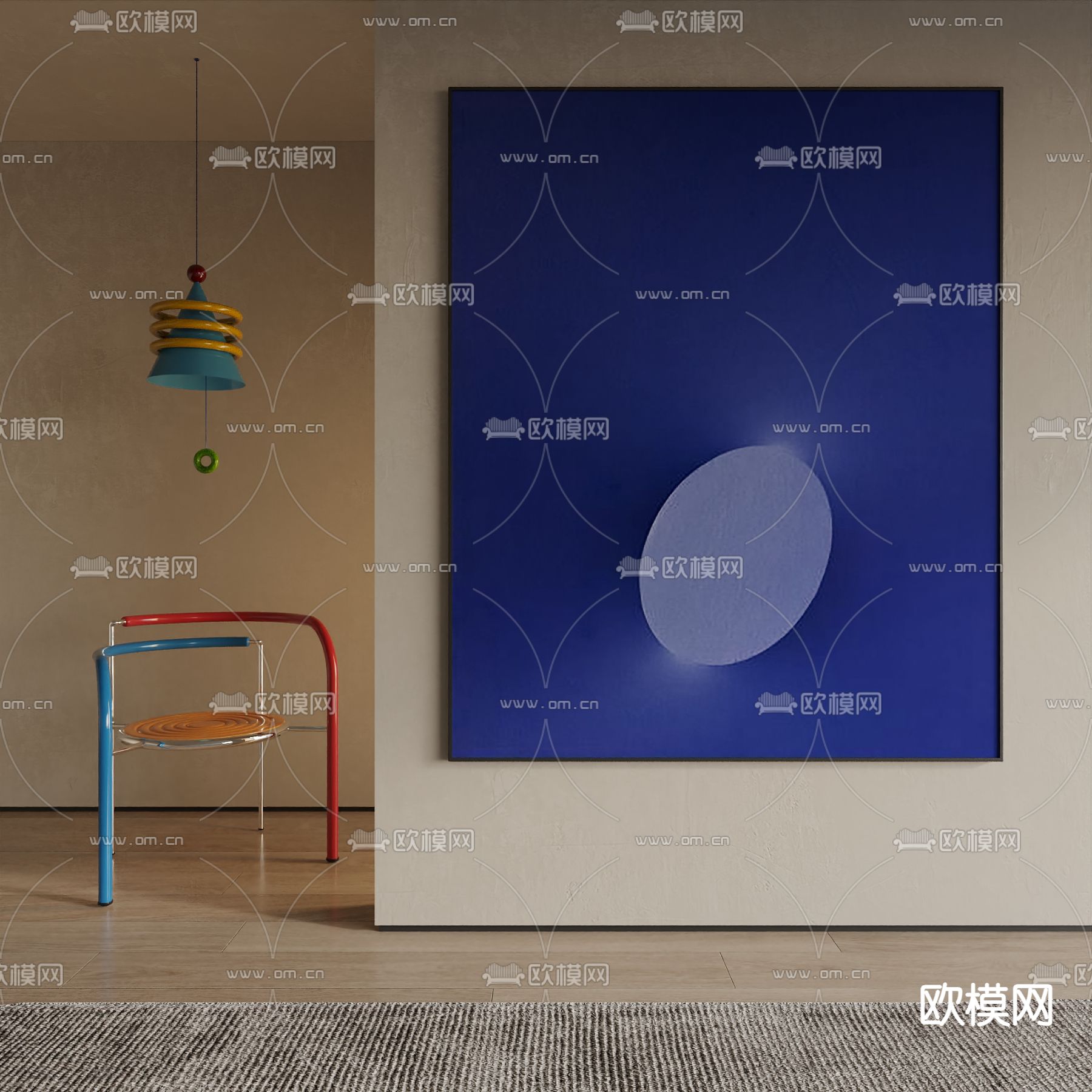 孟菲斯挂画 克莱因蓝 装饰画3d模型下载