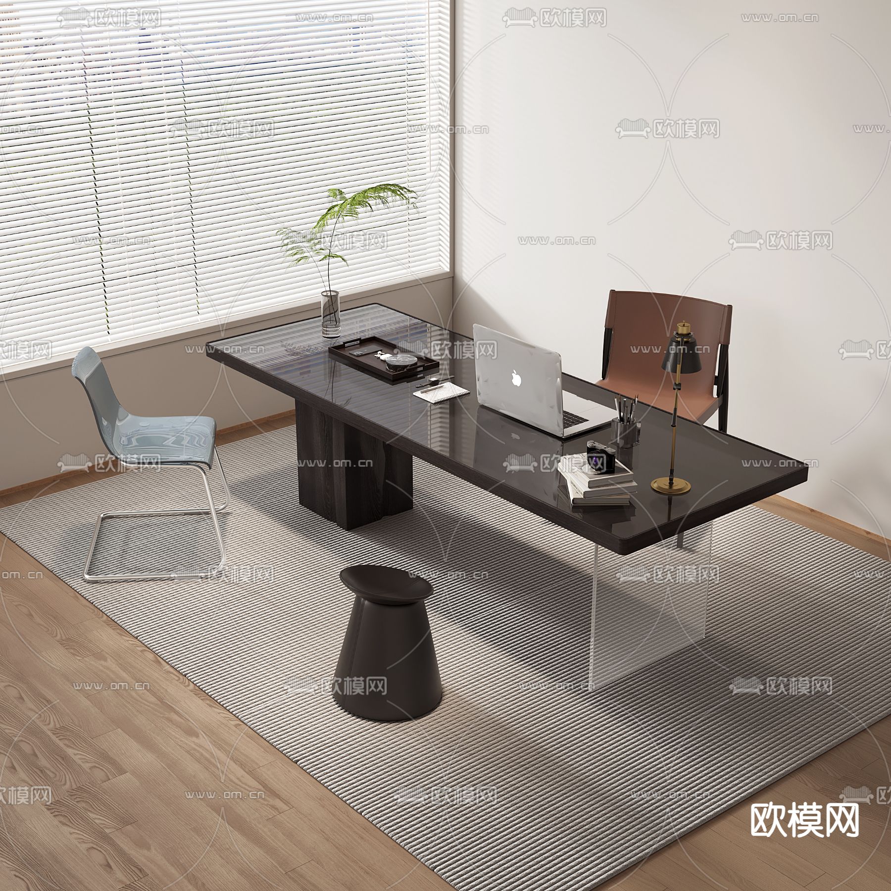 现代书桌 写字台 电脑桌3d模型下载