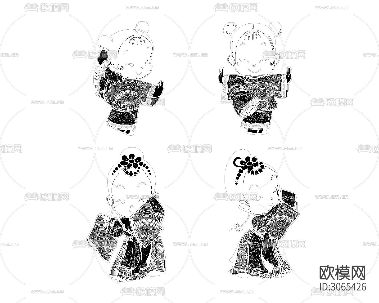 中国娃娃 武功小孩cad图库下载（渲染图4）