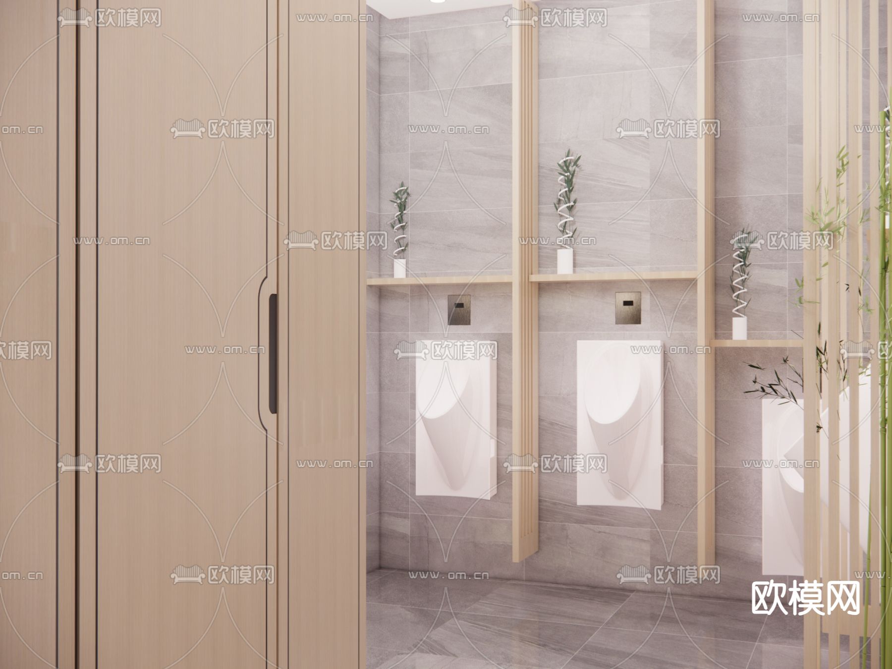 现代公共卫生间su模型下载（渲染图2）