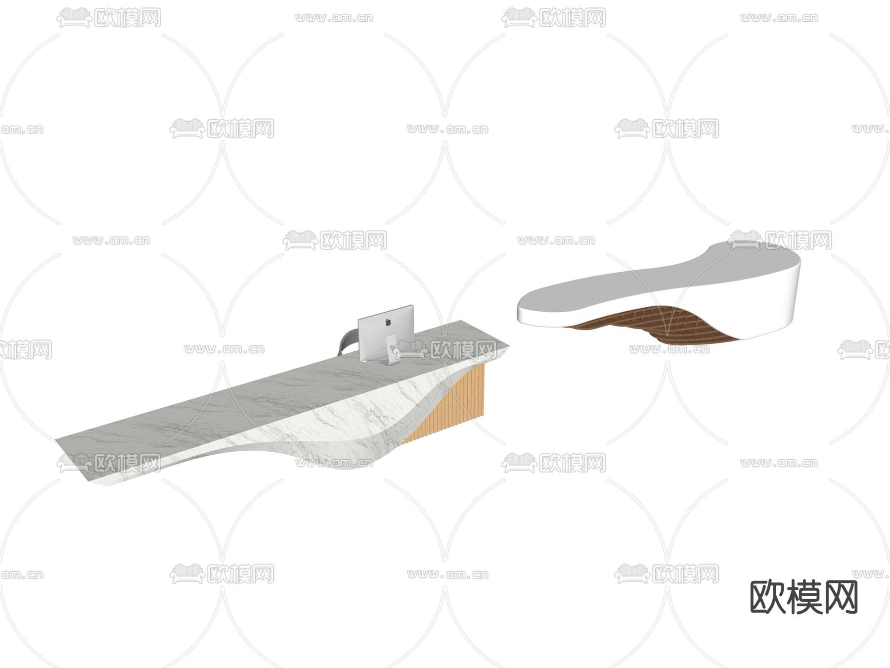 现代接待台 前台 吧台su模型下载（渲染图1）
