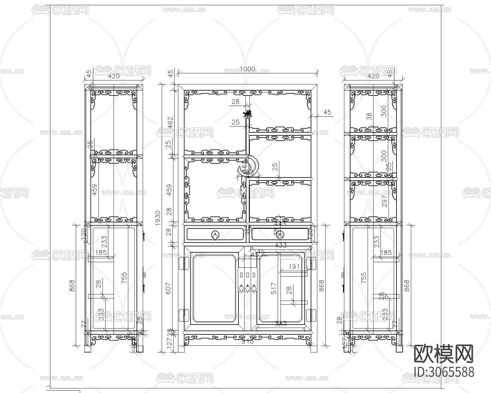 中式柜cad图库下载（渲染图4）