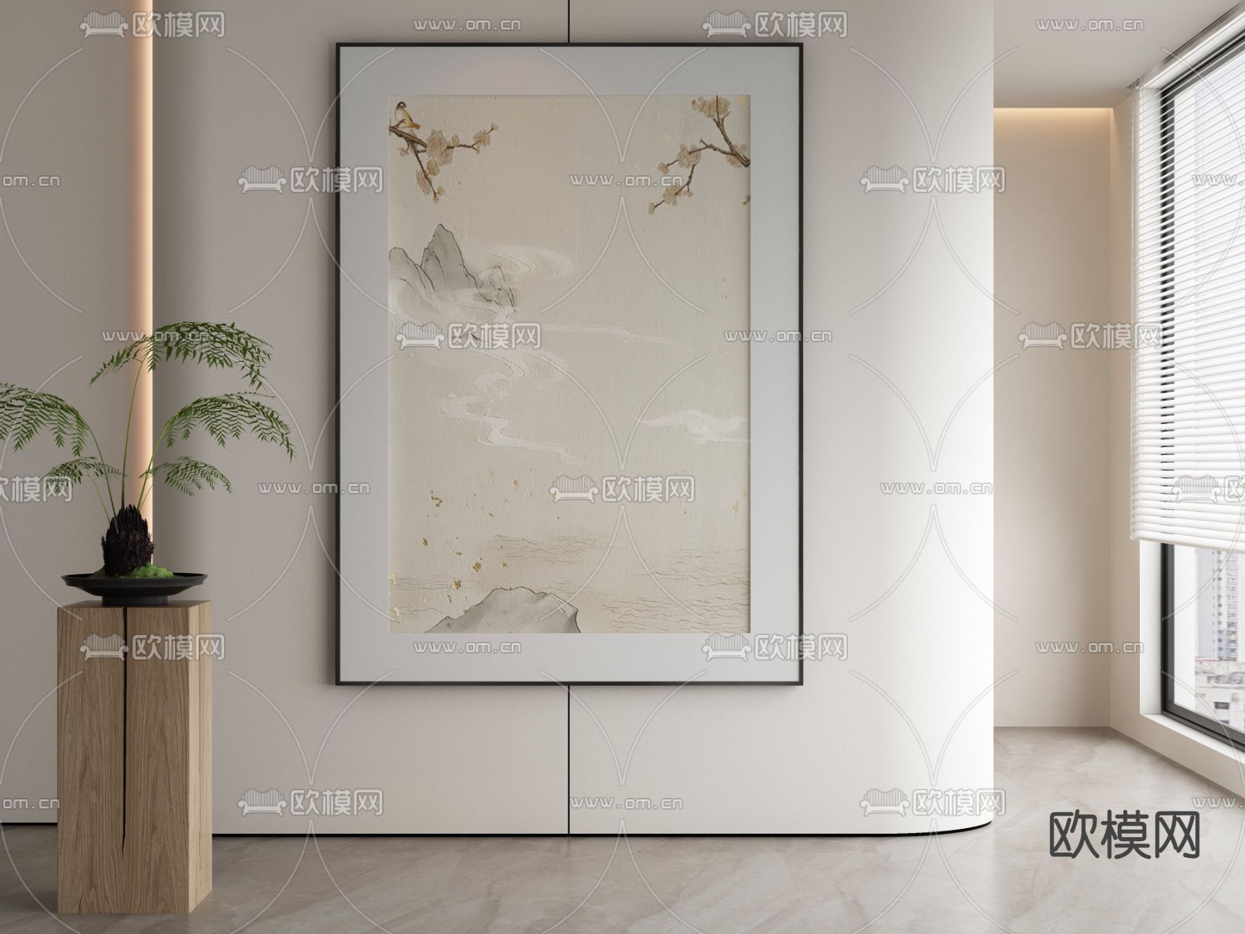 新中式山水画 装饰画3d模型下载