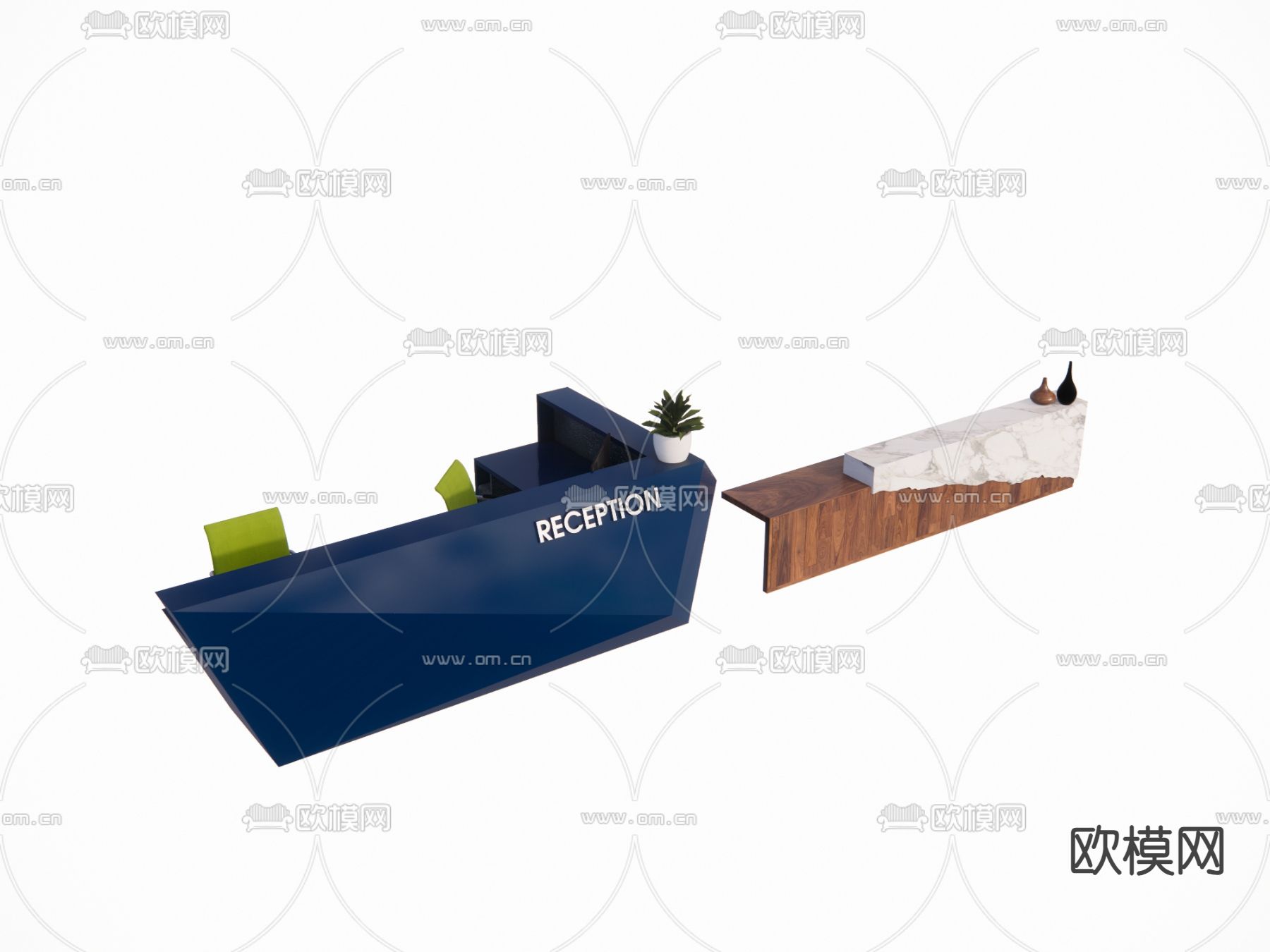 现代接待台 前台 吧台su模型下载（渲染图2）