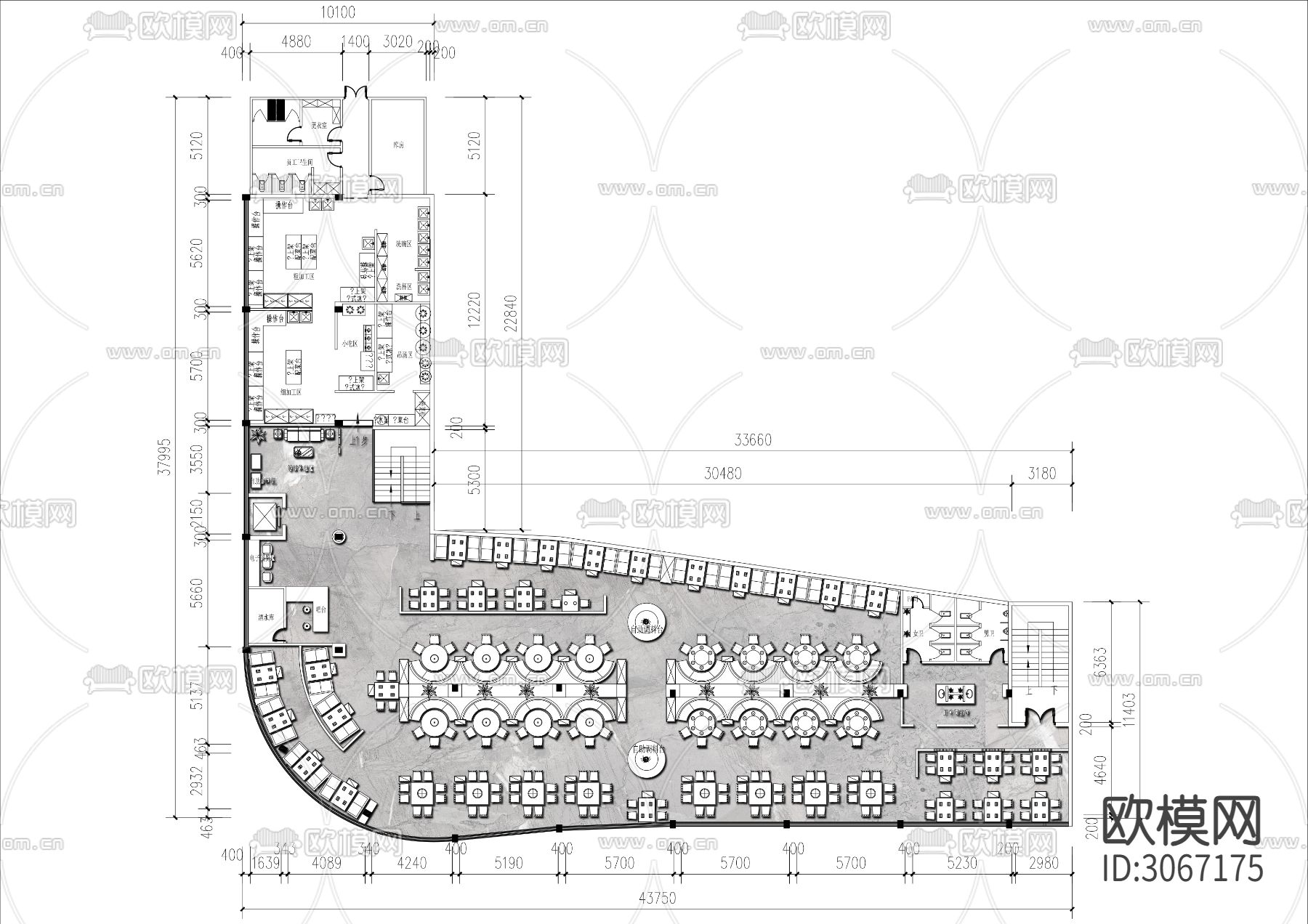800㎡现代火锅店cad平面图下载（渲染图2）