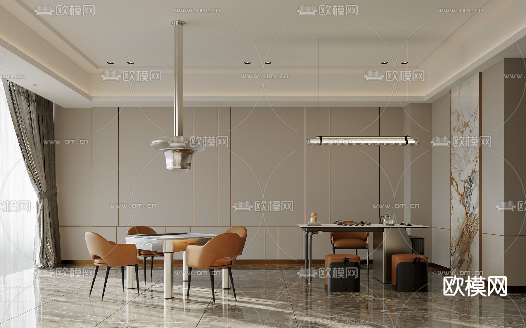 现代棋牌室 麻将房3d模型下载（渲染图1）