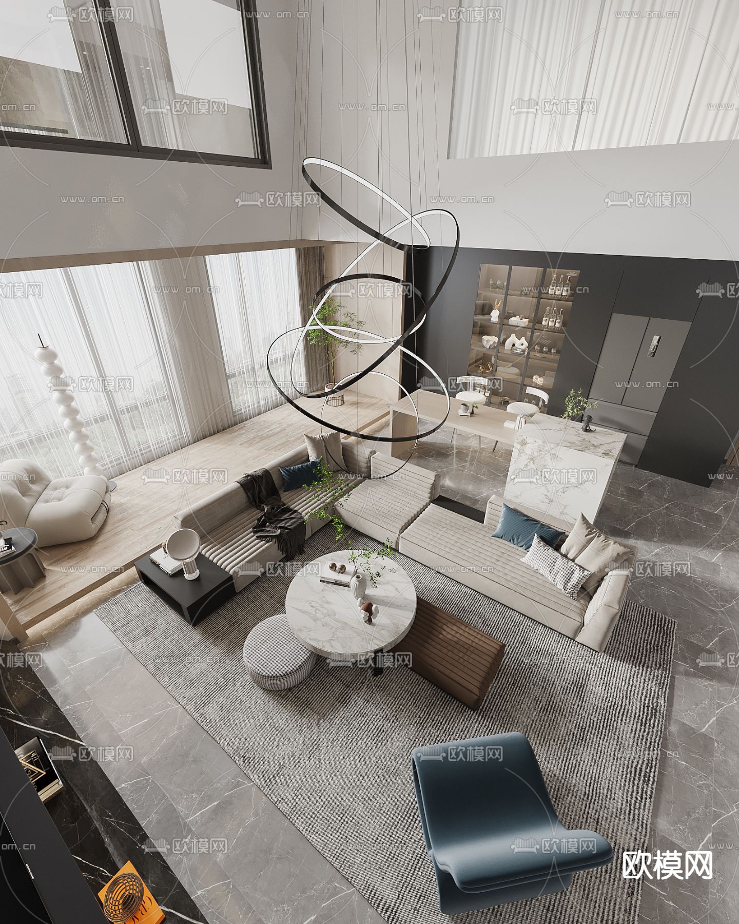 别墅客厅 别墅大堂3d模型下载（渲染图3）