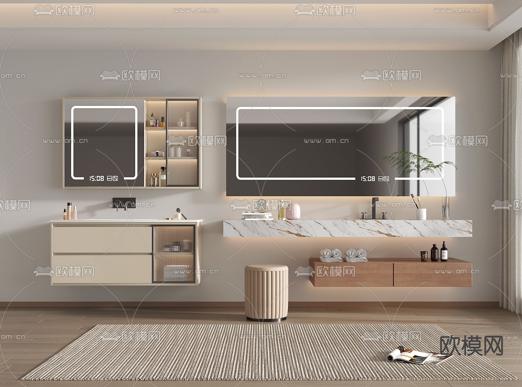 轻奢浴室柜 洗手台 洗手盆3d模型下载