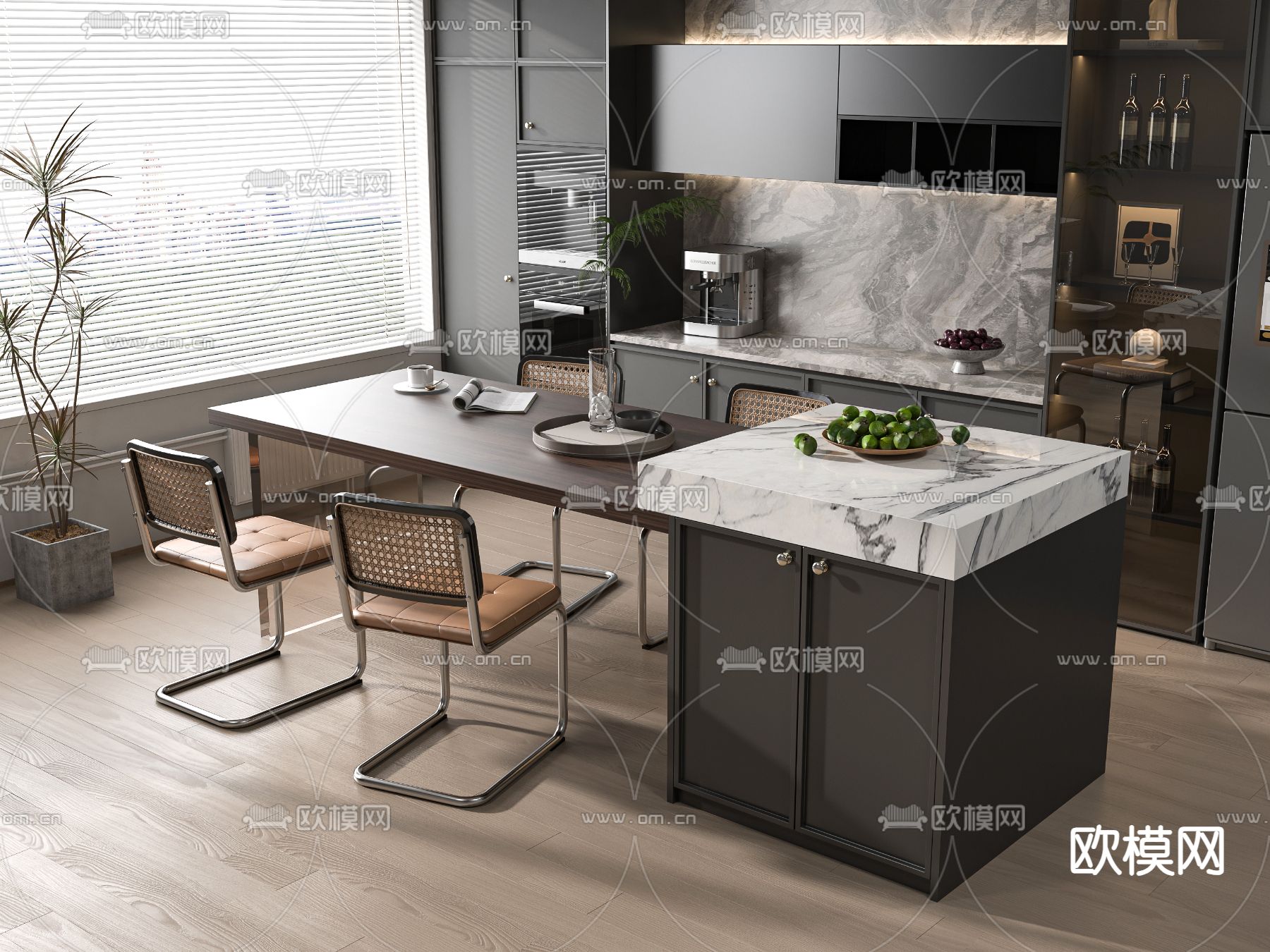 岛台餐桌椅3d模型下载