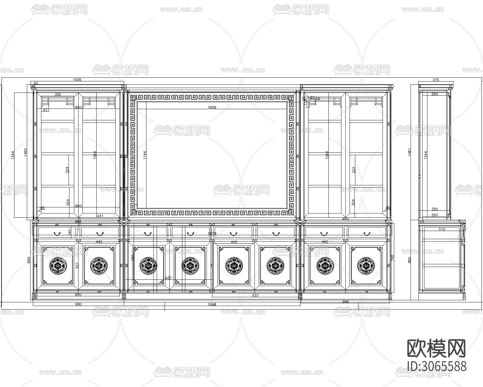 中式柜cad图库下载（渲染图9）