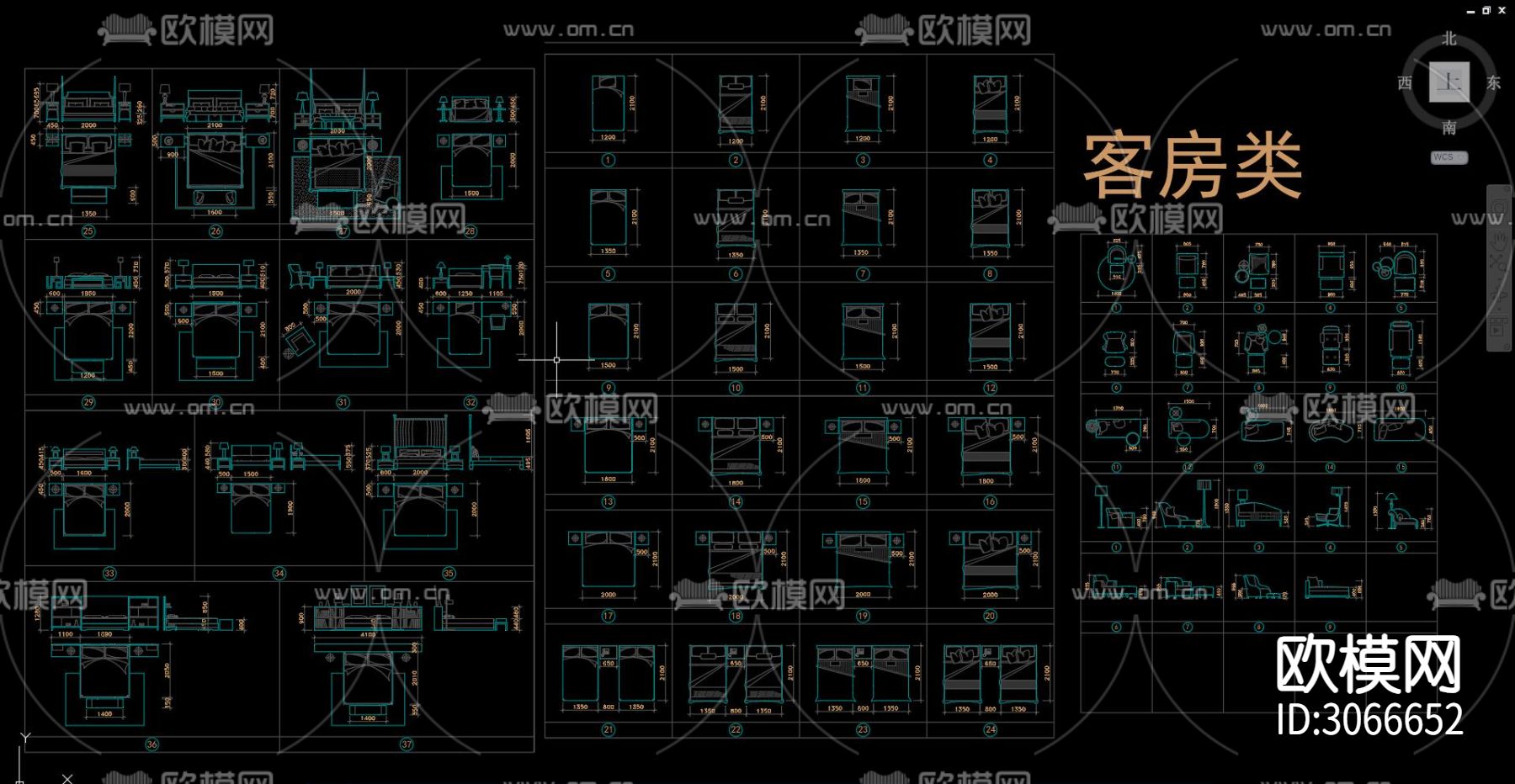 床具 双人床 床品cad图库下载（渲染图1）